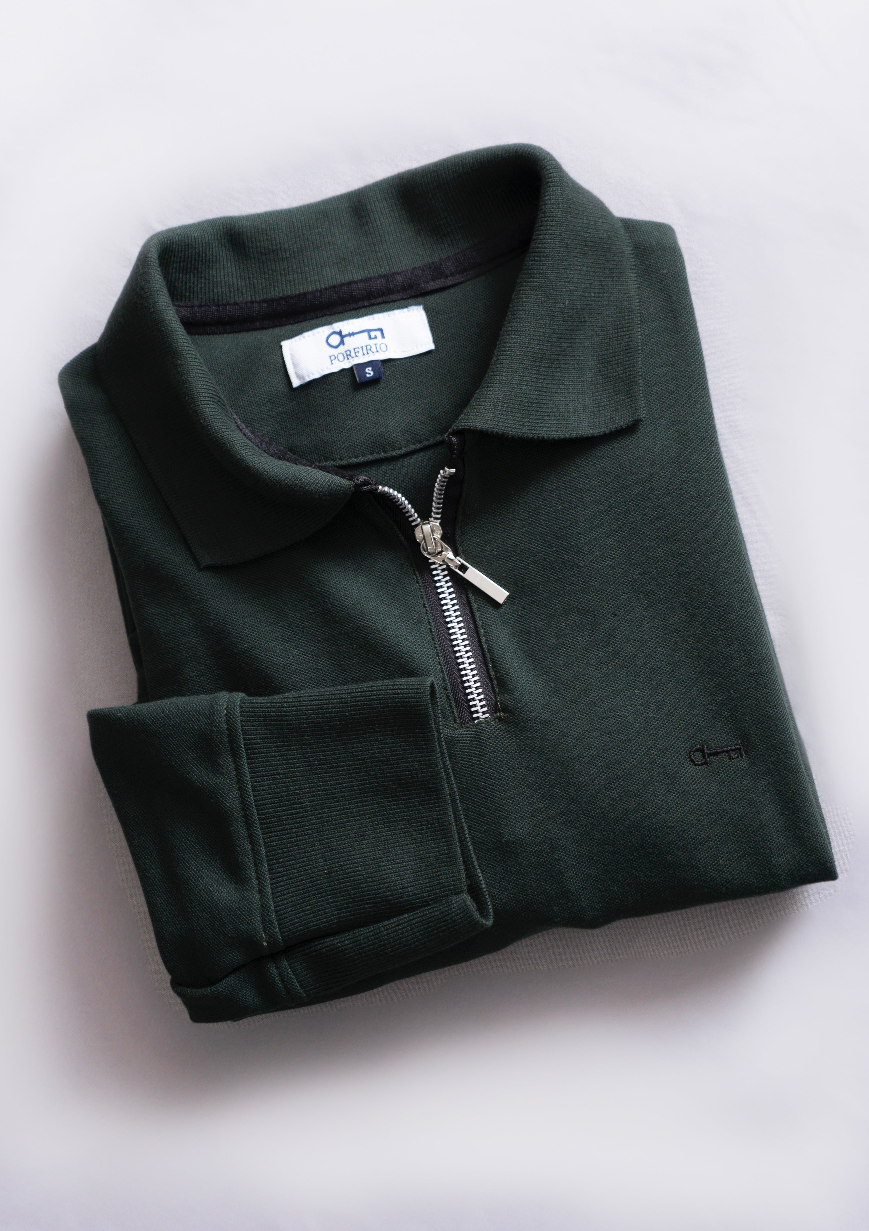 Polo Verde Moss Manga Larga con Zipper