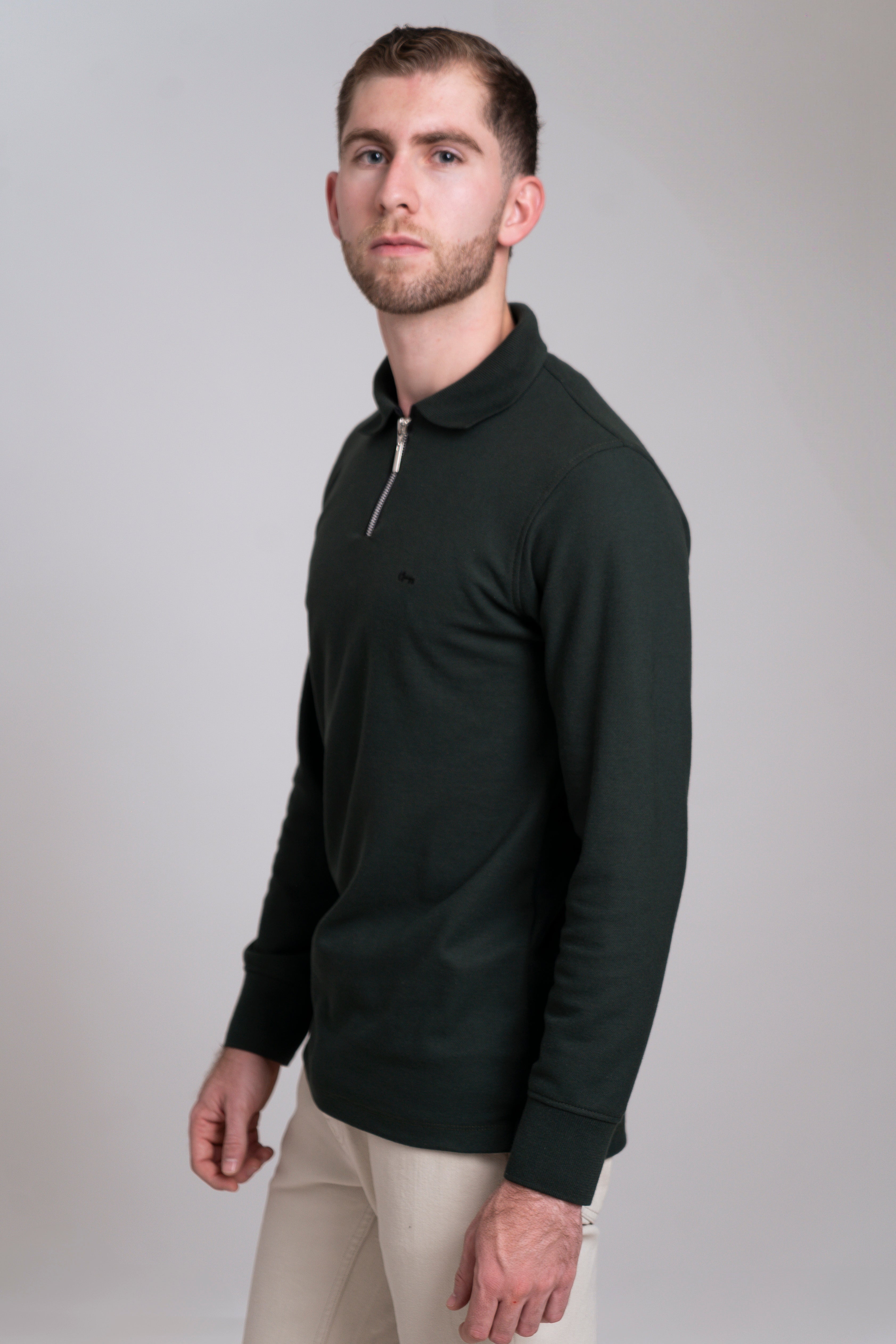 Polo Verde Moss Manga Larga con Zipper