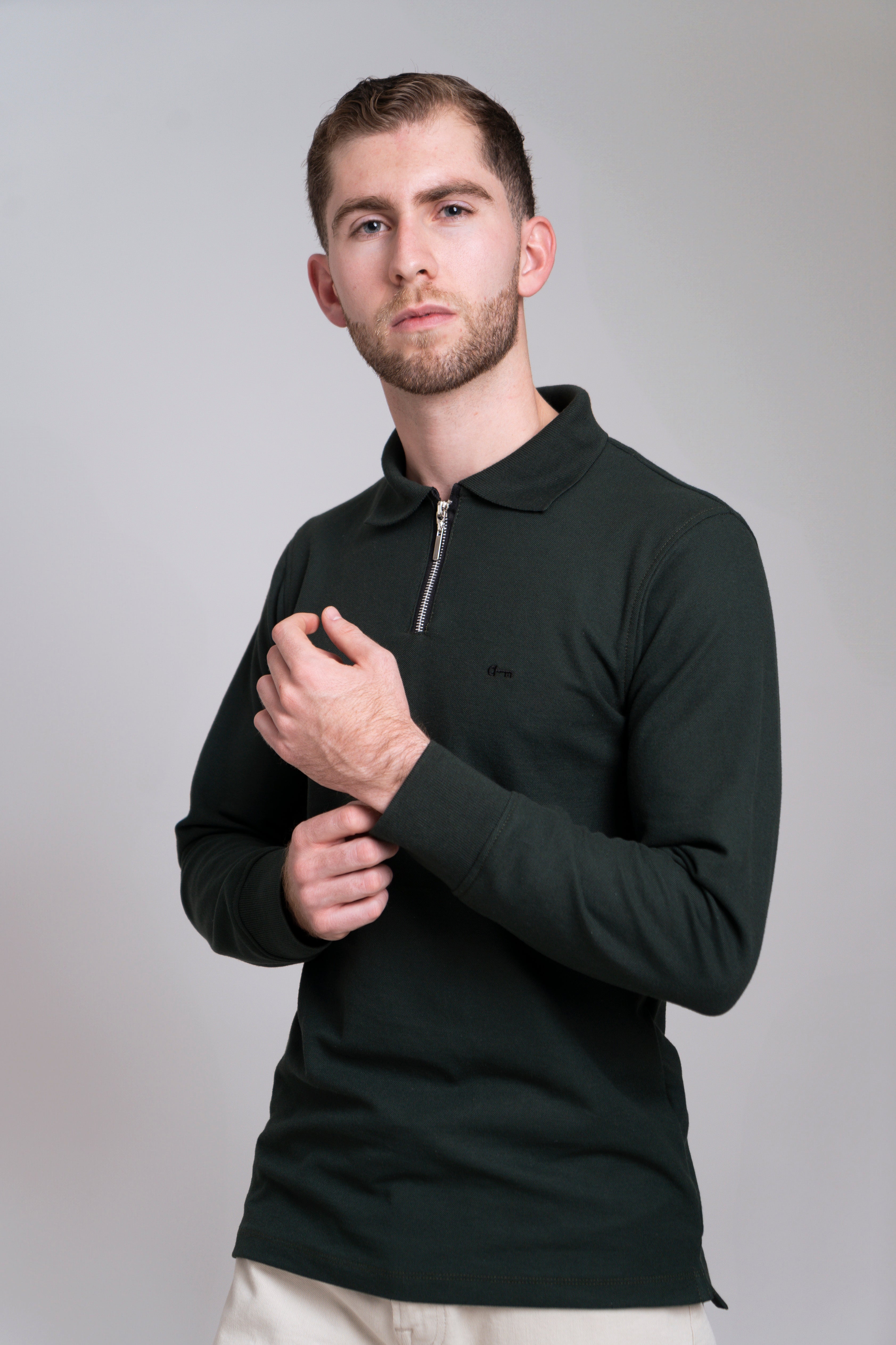 Polo Verde Moss Manga Larga con Zipper