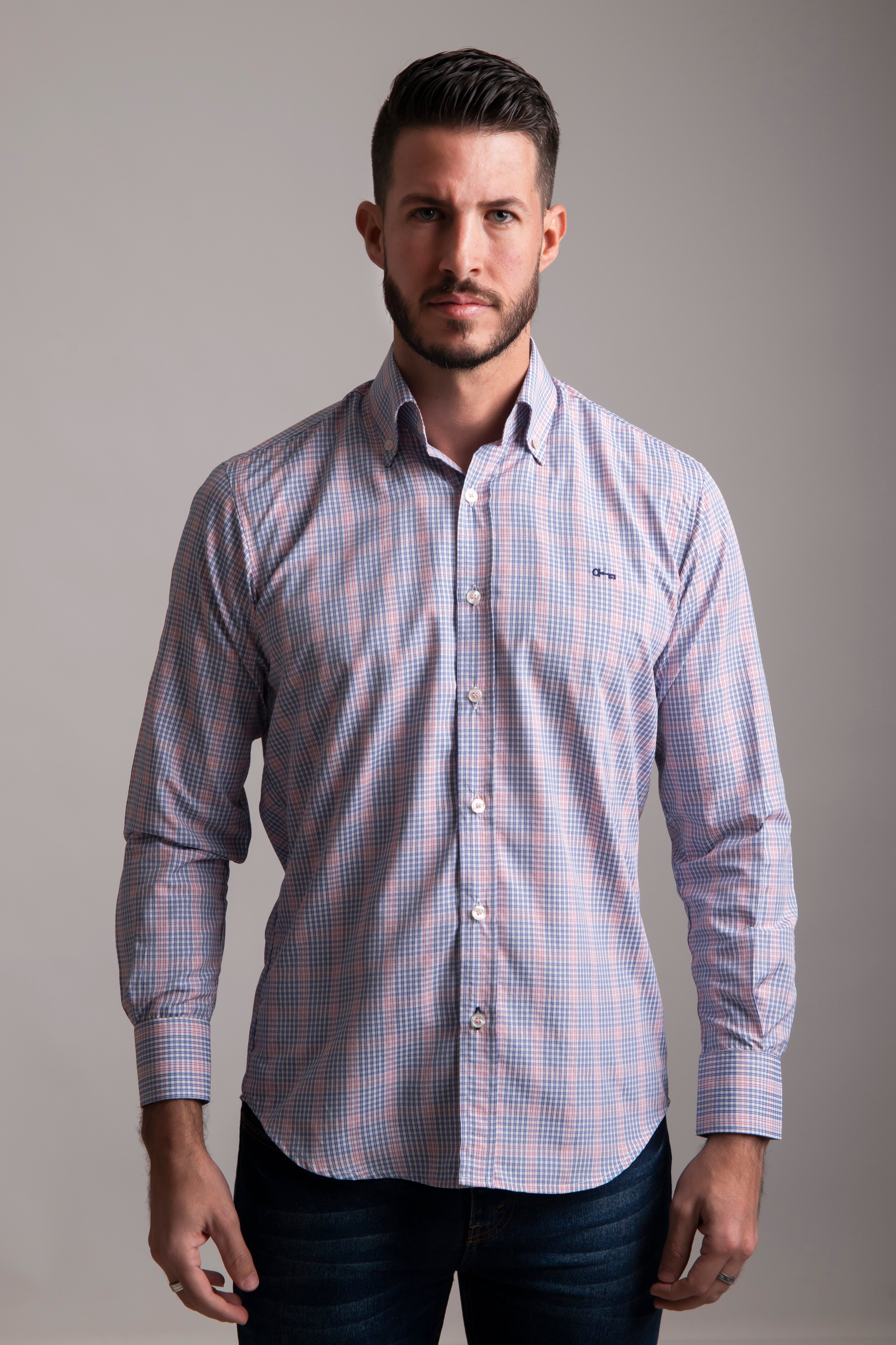 Camisa Cuadro Pequeño Rosa y Cielo