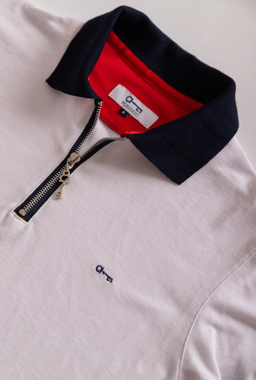 Zipper Polo Piqué Blanca