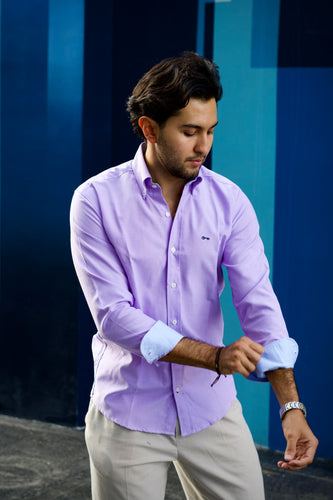 Camisa Oxford Ligero Lila Contrastes Cielo