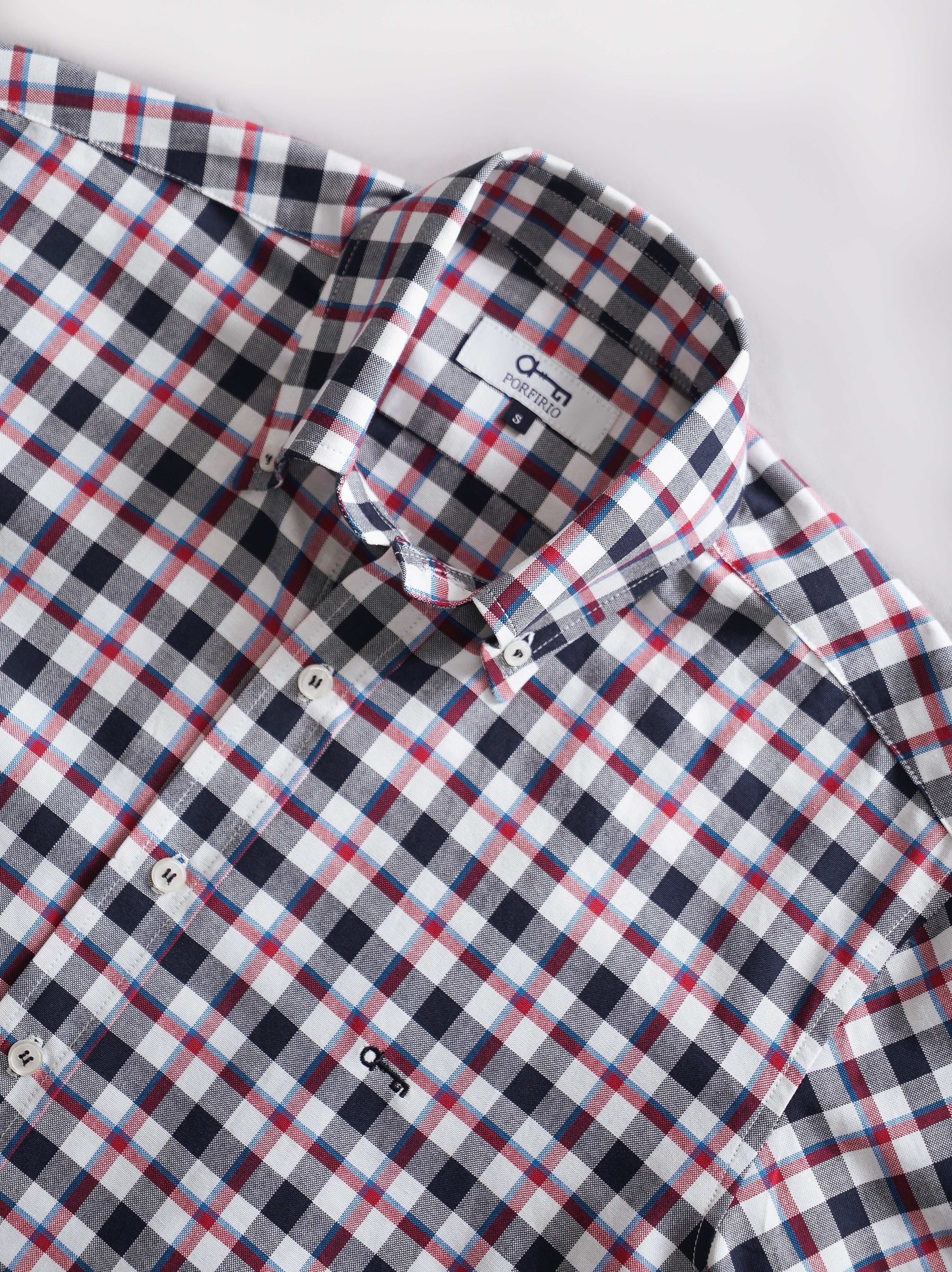 Camisa Oxford Cuadro Marino con Rojo