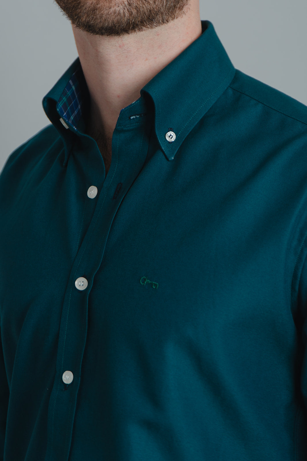 Camisa Algodón Verde Esmeralda Contrastes Cuadros