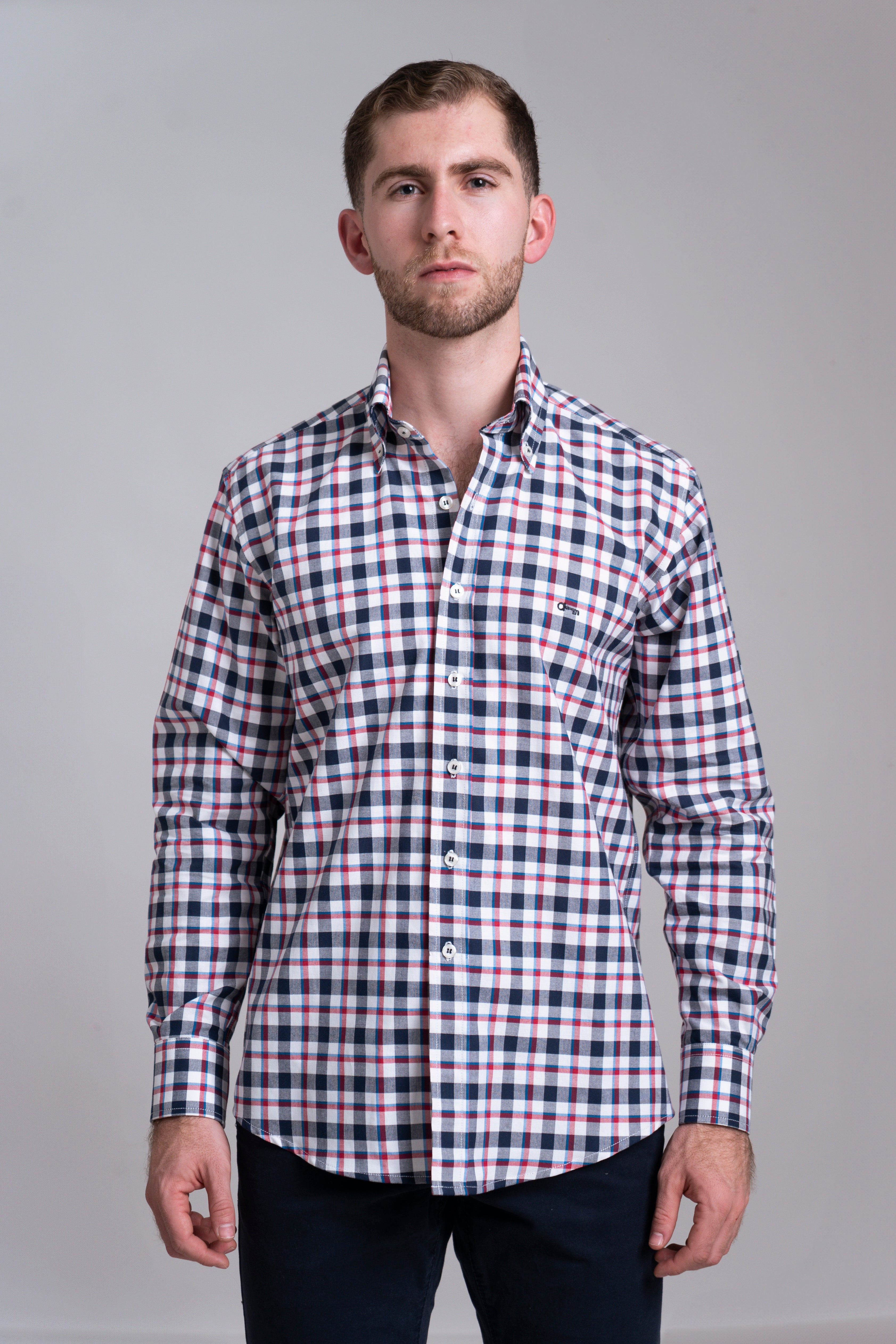 Camisa Oxford Cuadro Marino con Rojo