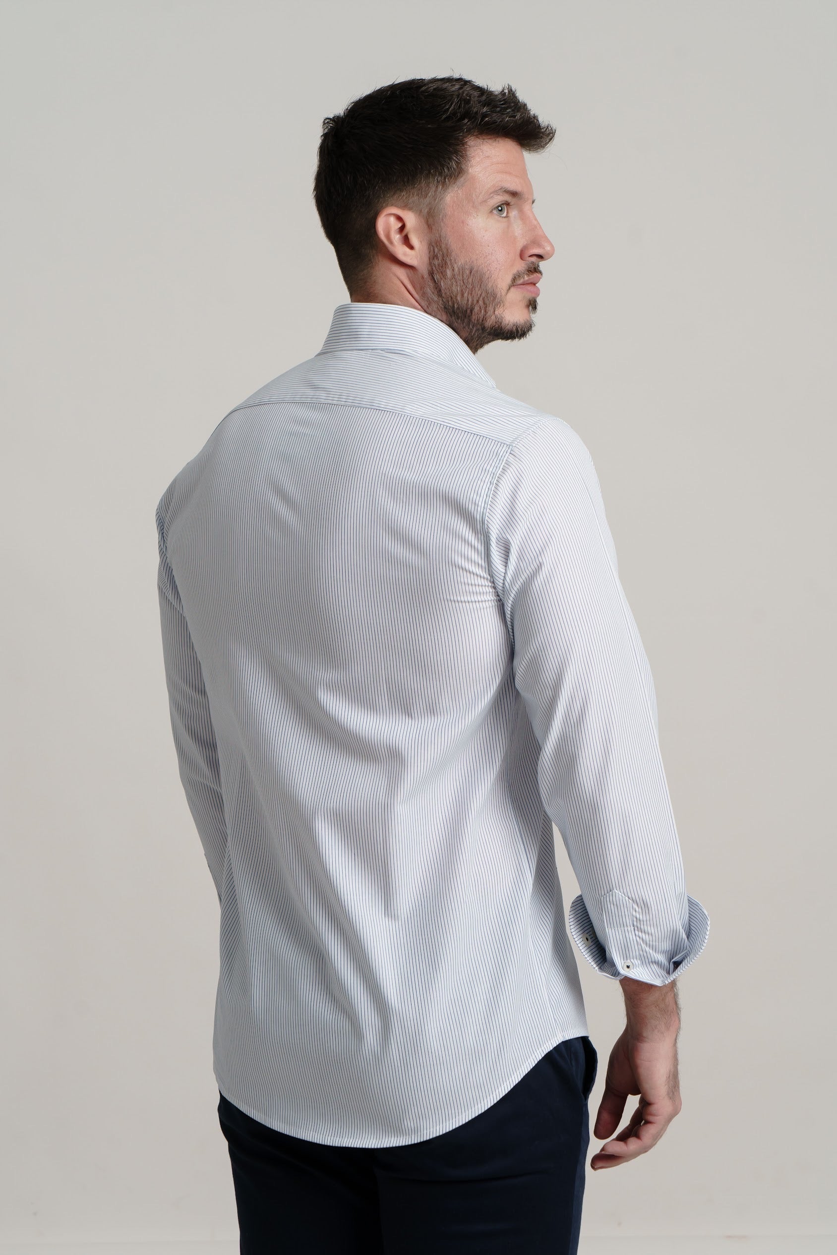 Camisa Popelin Rayas Marino