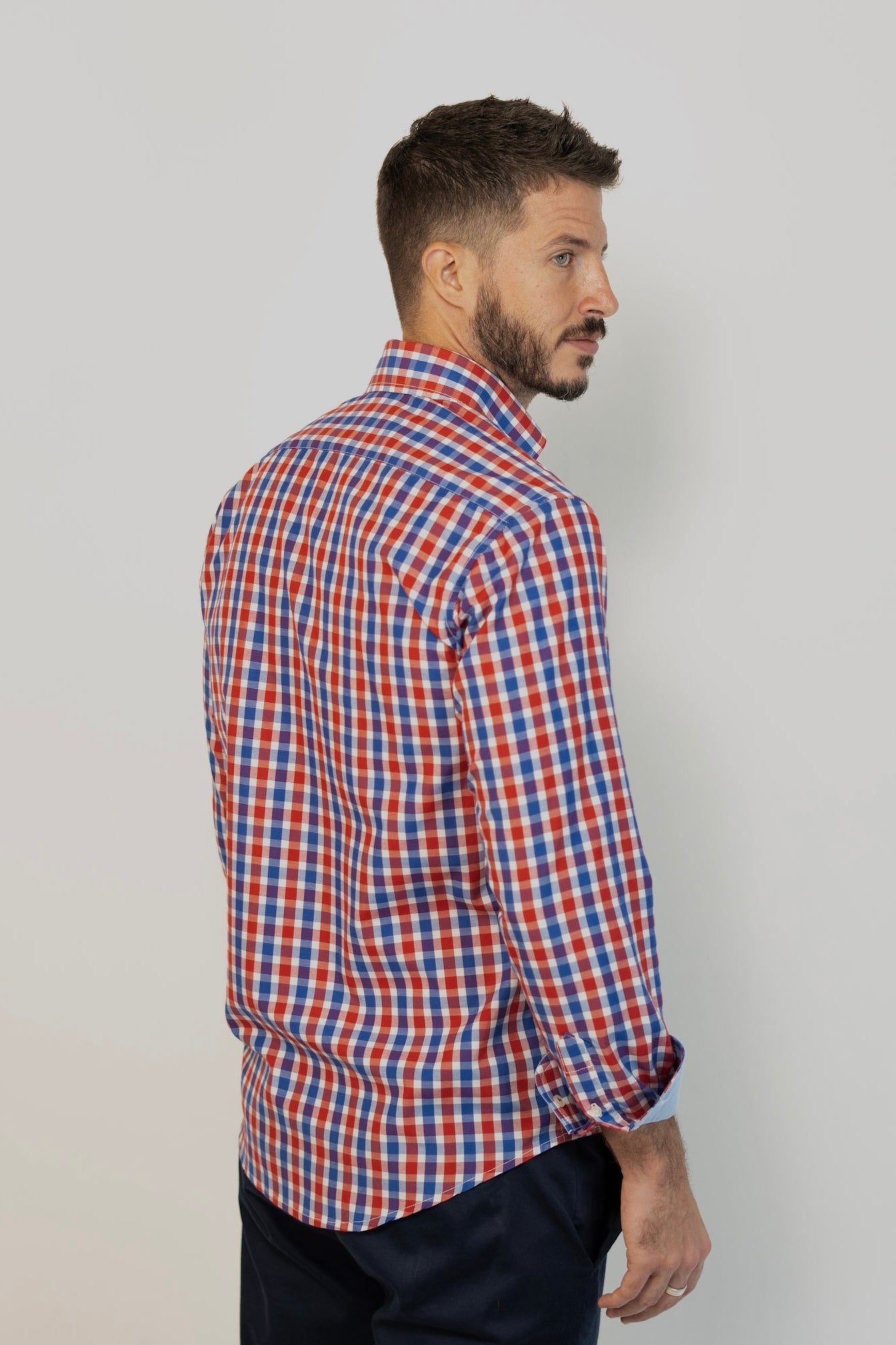 Camisa Popelin Cuadro Rojo y Marino