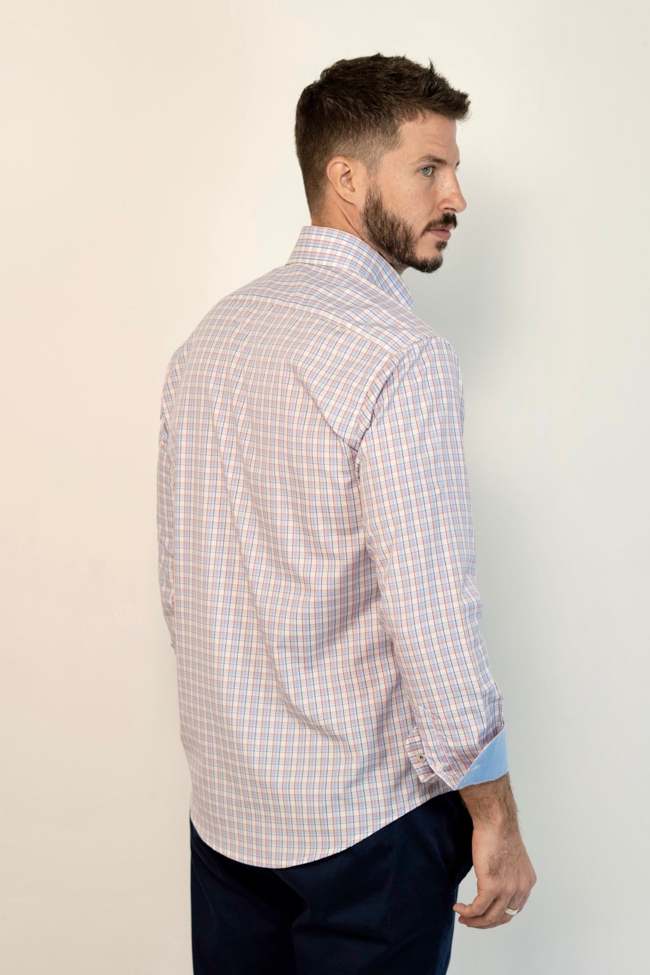 Camisa Popelin Cuadros Claros Rojo y Azul