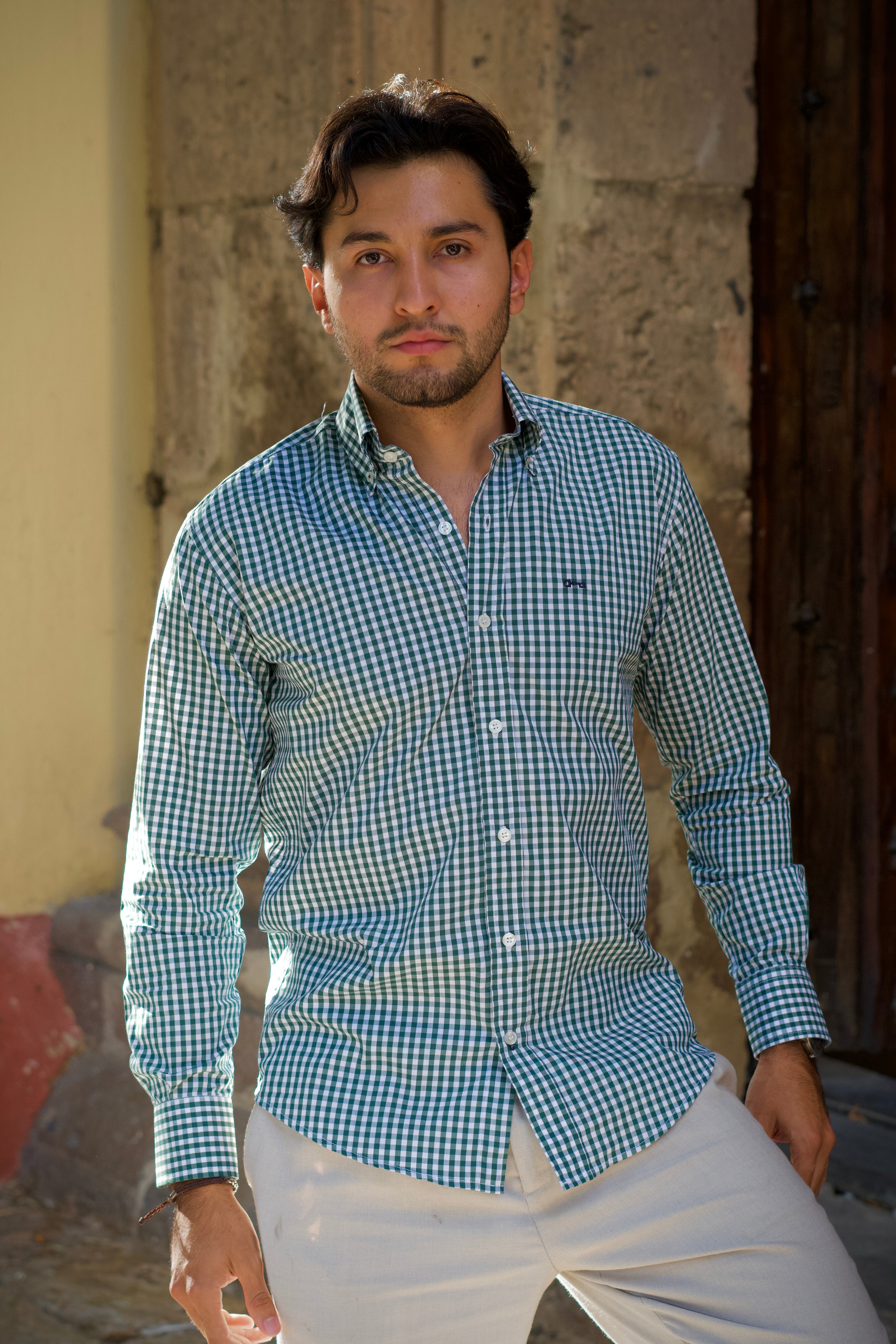 Camisa Popelín Cuadro Verde Botella
