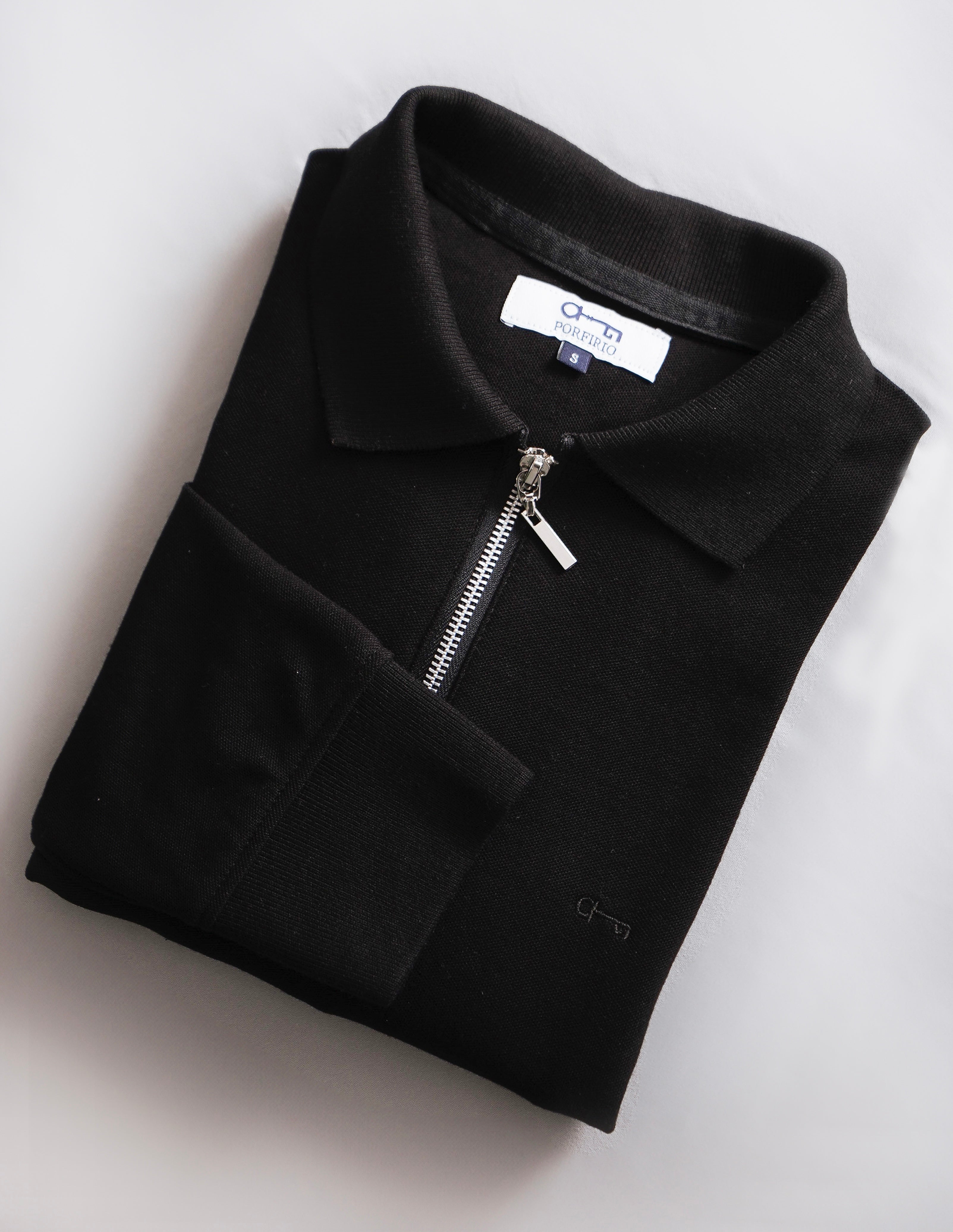 Polo Negra Manga Larga con Zipper