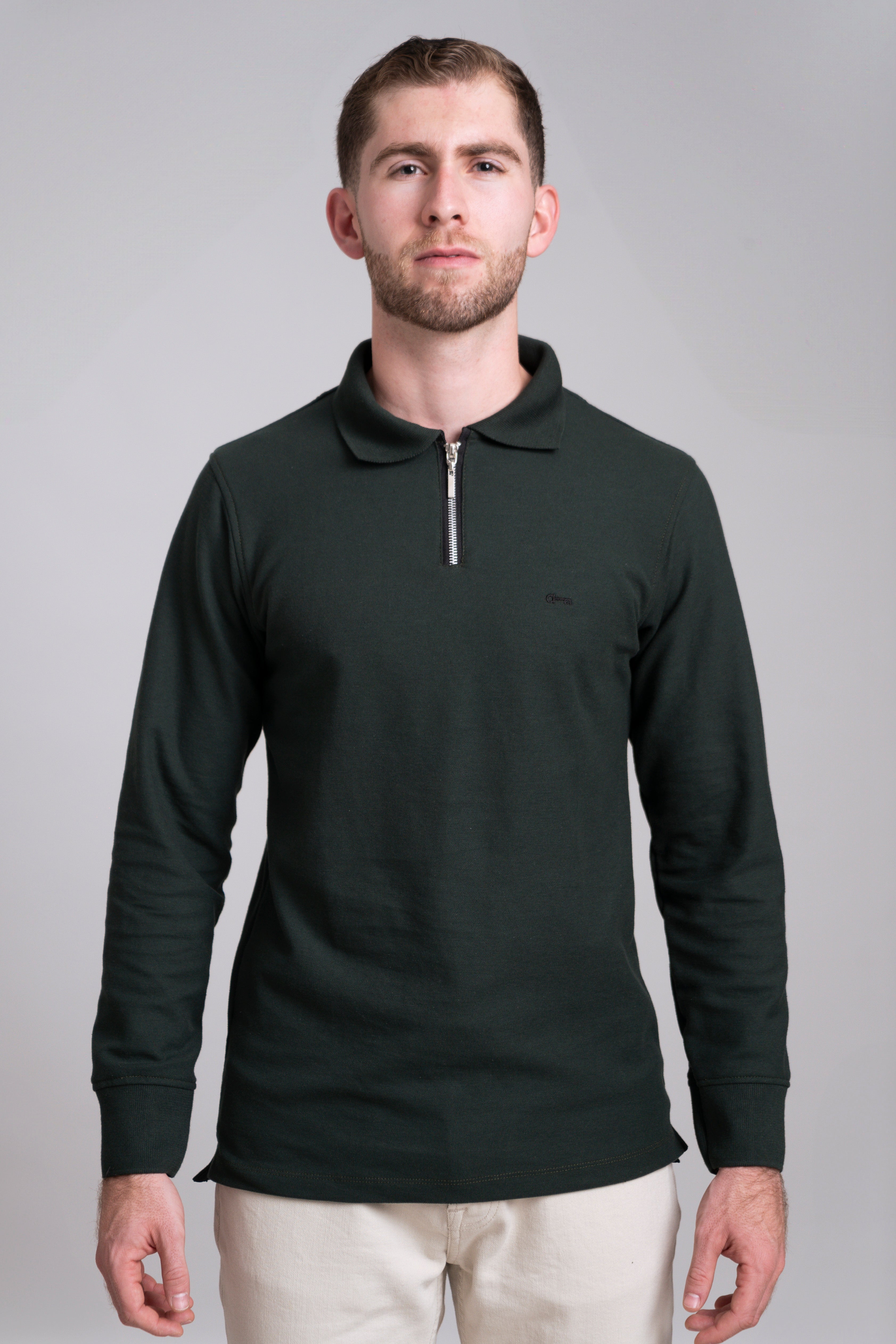 Polo Verde Moss Manga Larga con Zipper