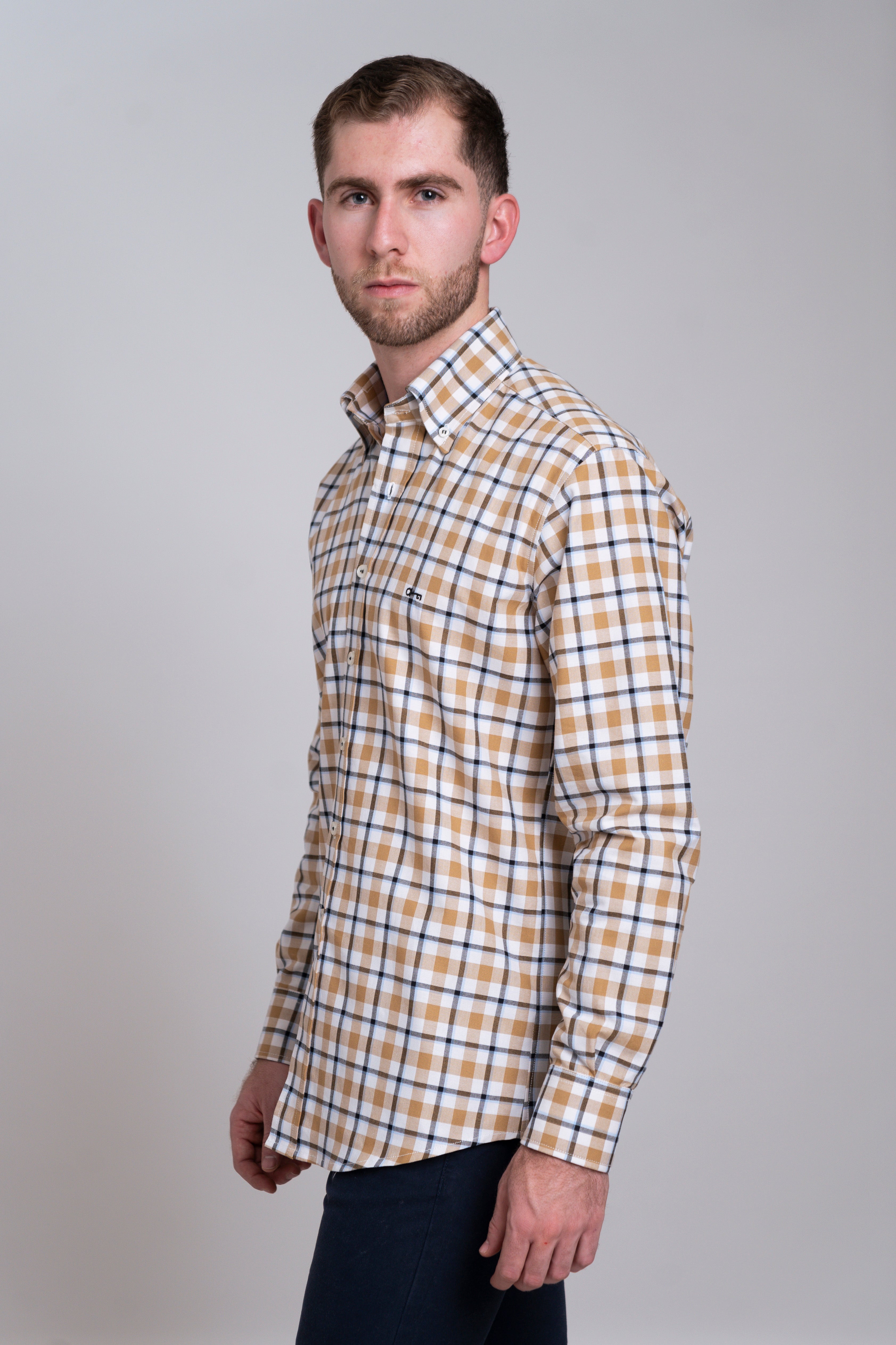 Camisa Oxford Cuadro Ambar con Negro