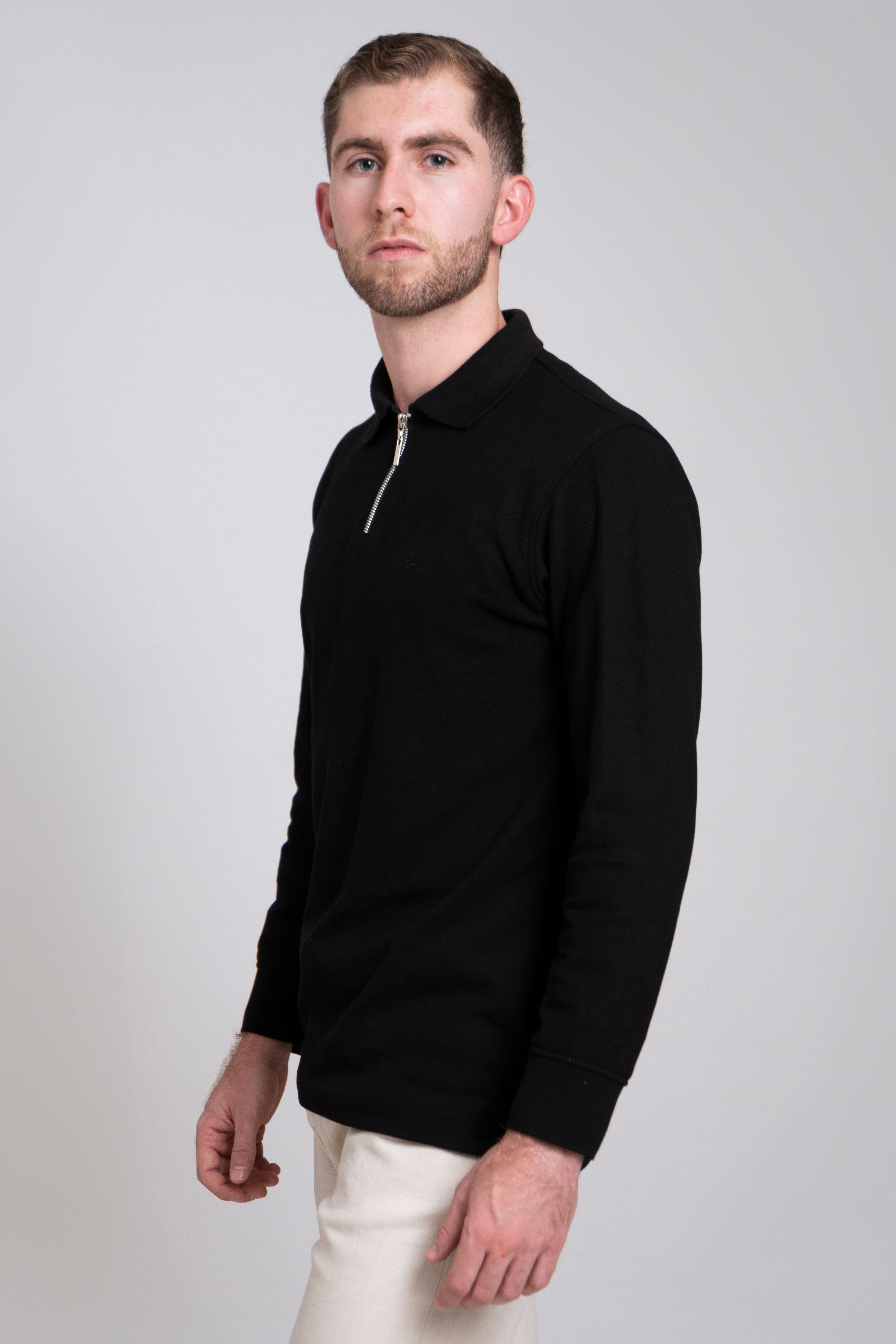 Polo Negra Manga Larga con Zipper