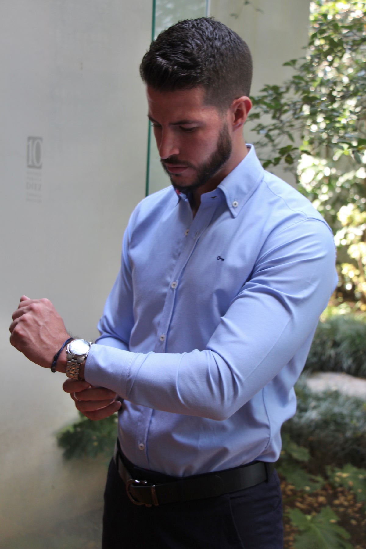 Camisa Azul Cielo Oxford Contrastes en Menta