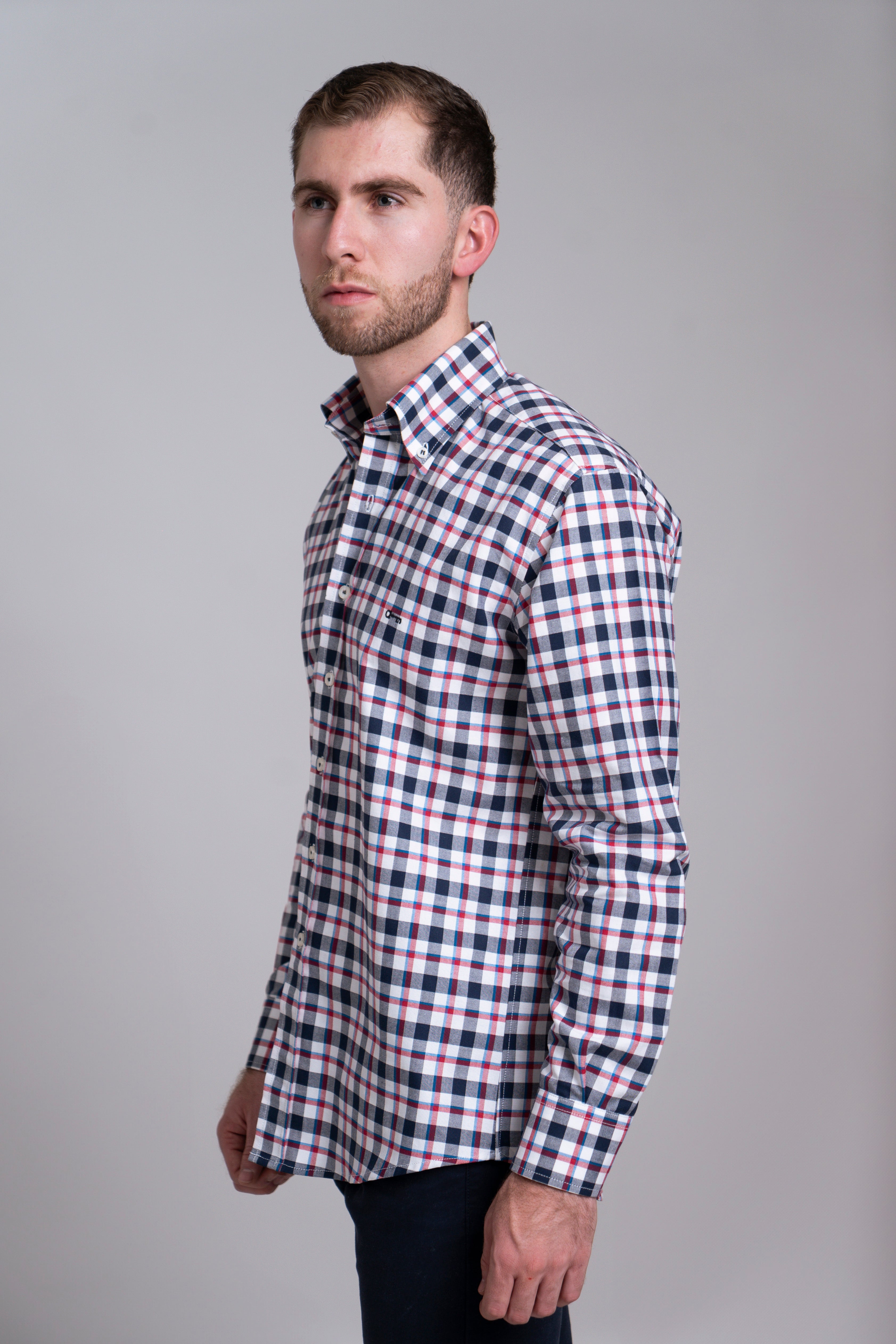 Camisa Oxford Cuadro Marino con Rojo