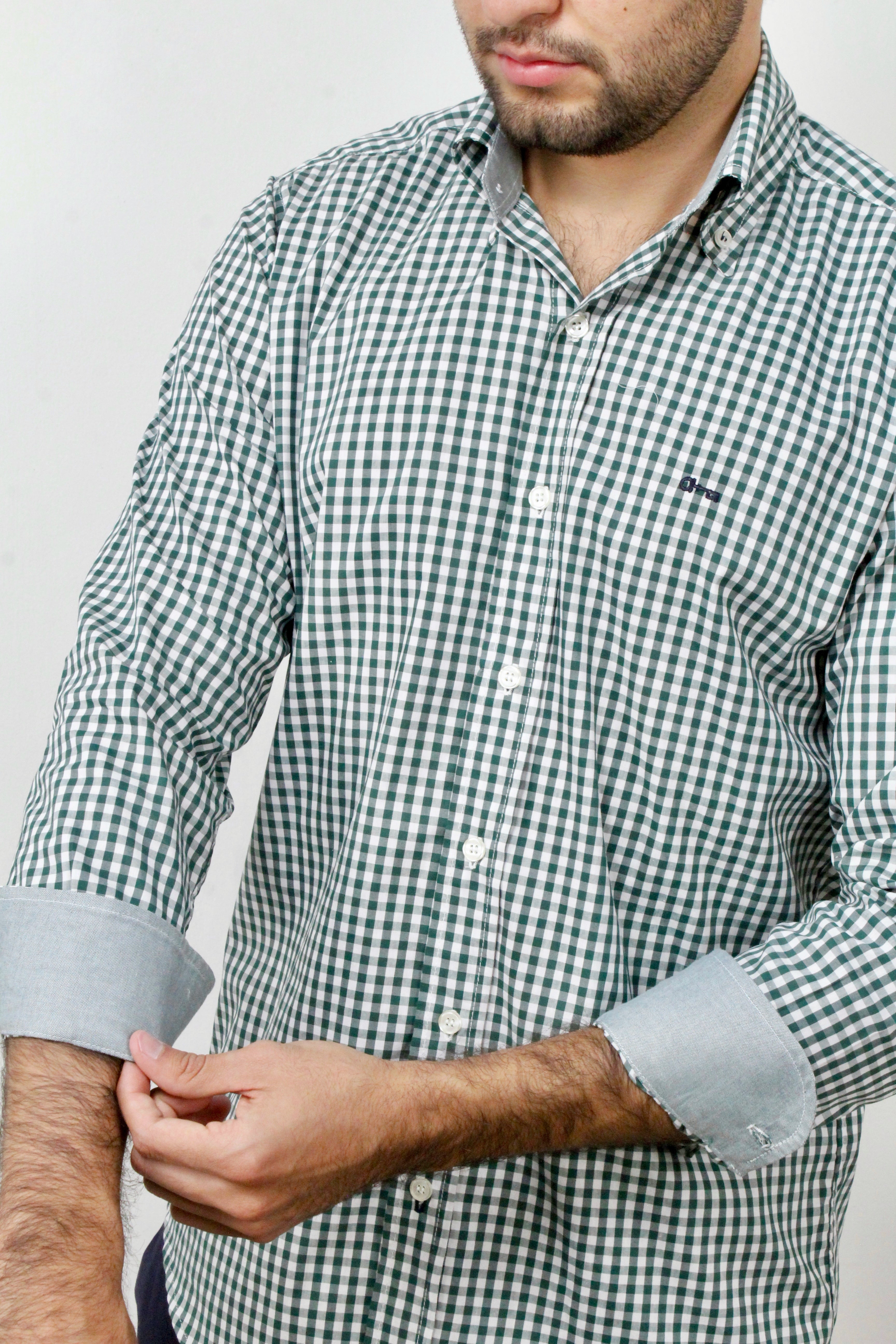 Camisa Popelín Cuadro Verde Botella