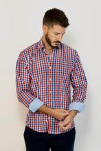 Camisa Popelin Cuadro Rojo y Marino