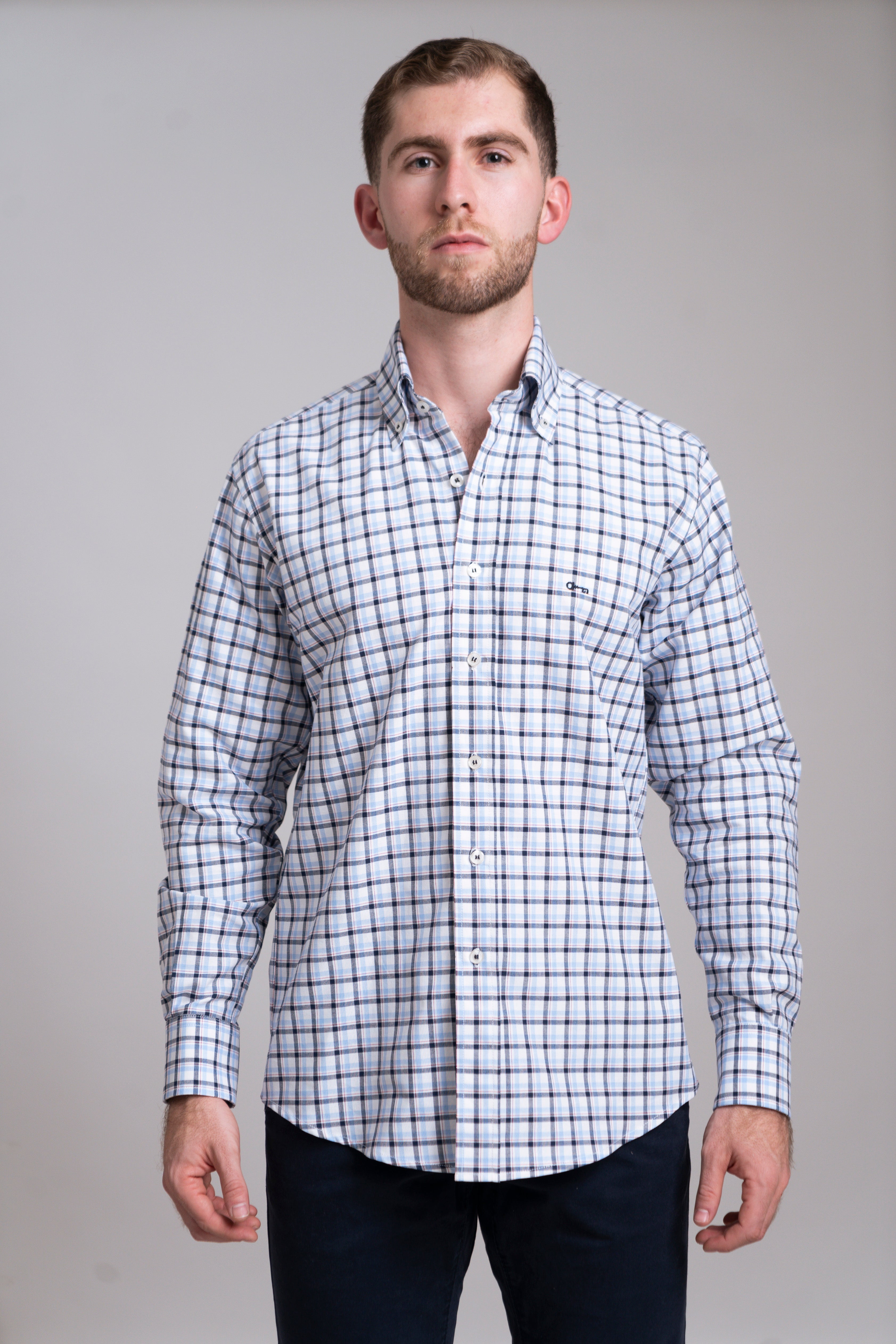 Camisa Oxford Cuadro Azul Cielo