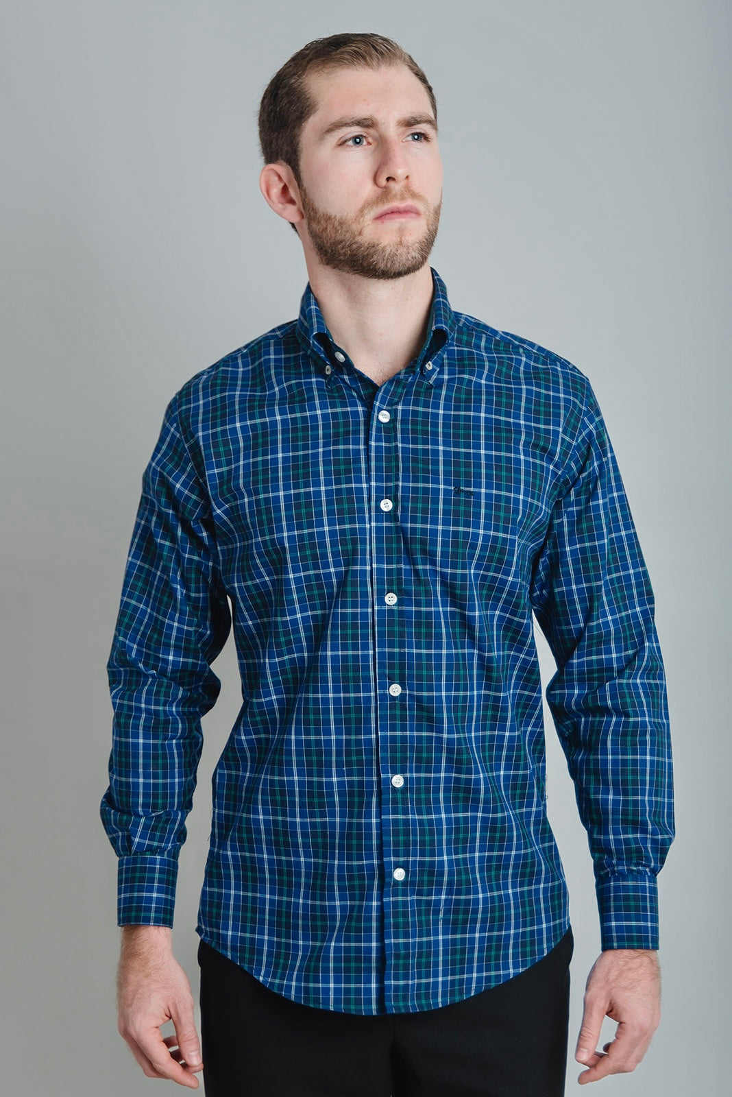 Camisa Cuadro Escocés Azul con Verde