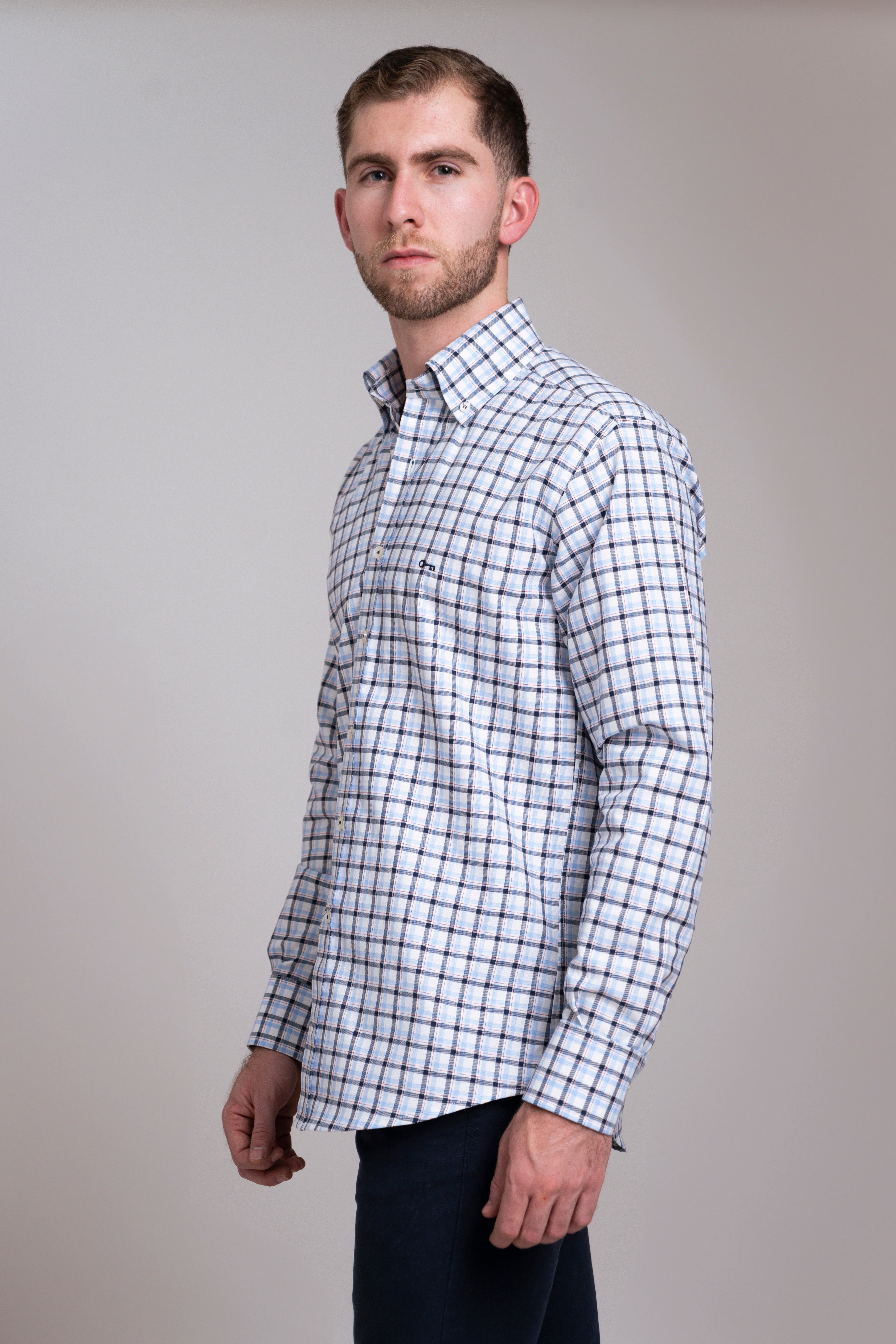 Camisa Oxford Cuadro Azul Cielo
