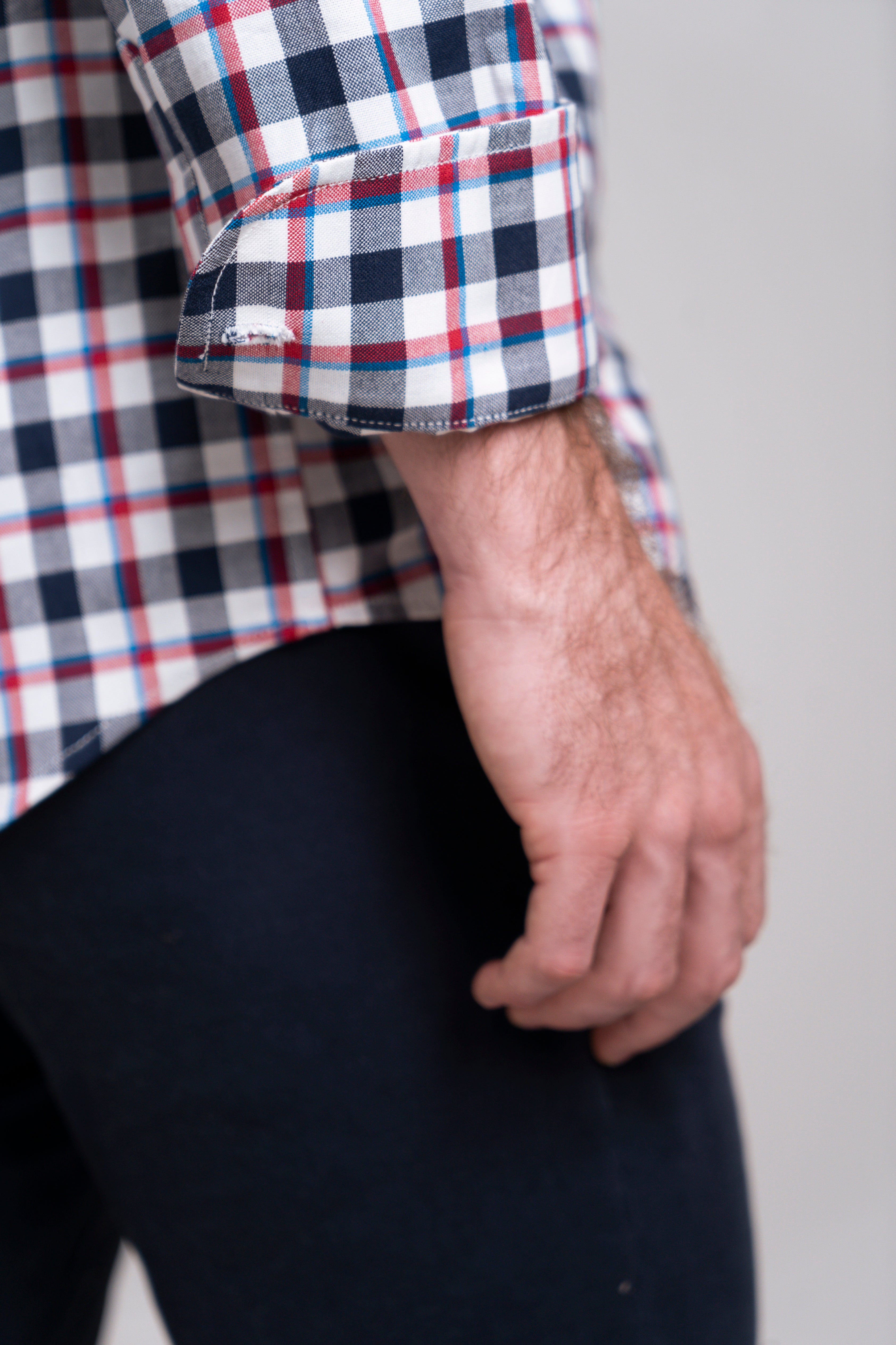 Camisa Oxford Cuadro Marino con Rojo