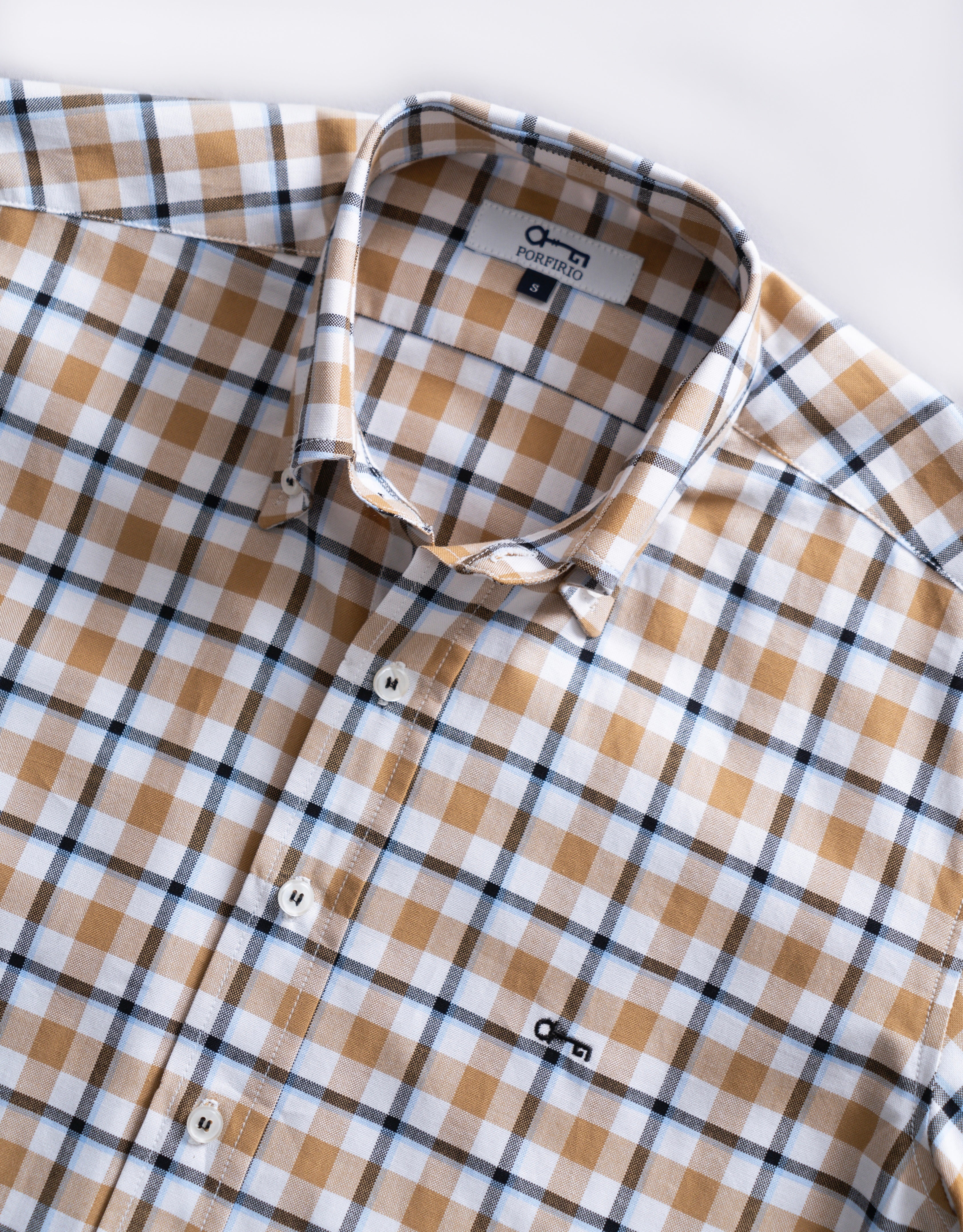 Camisa Oxford Cuadro Ambar con Negro