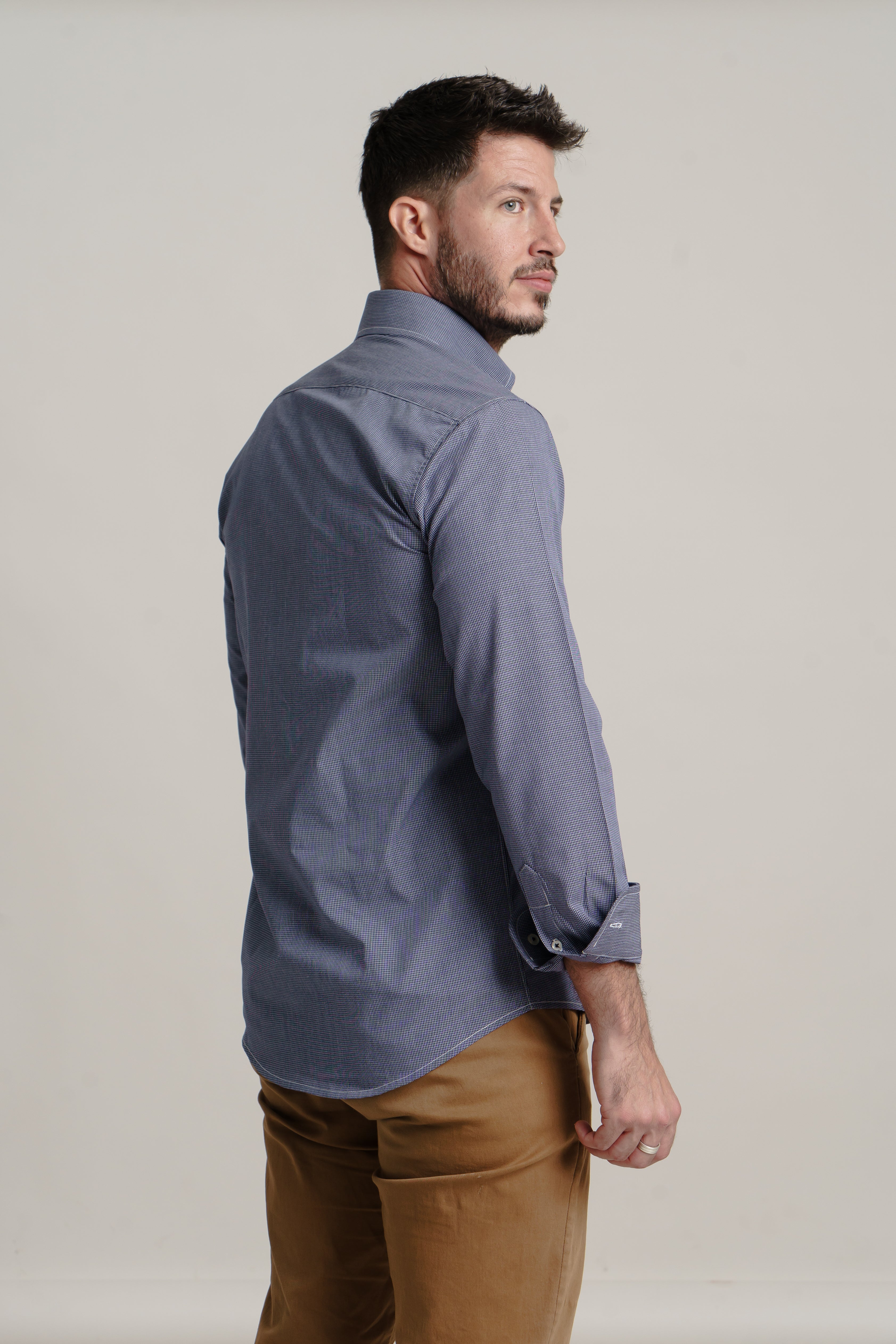 Camisa Algodón Cuadro Mini Marino
