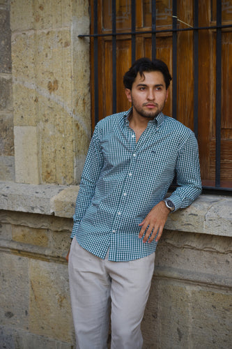 Camisa Popelín Cuadro Verde Botella