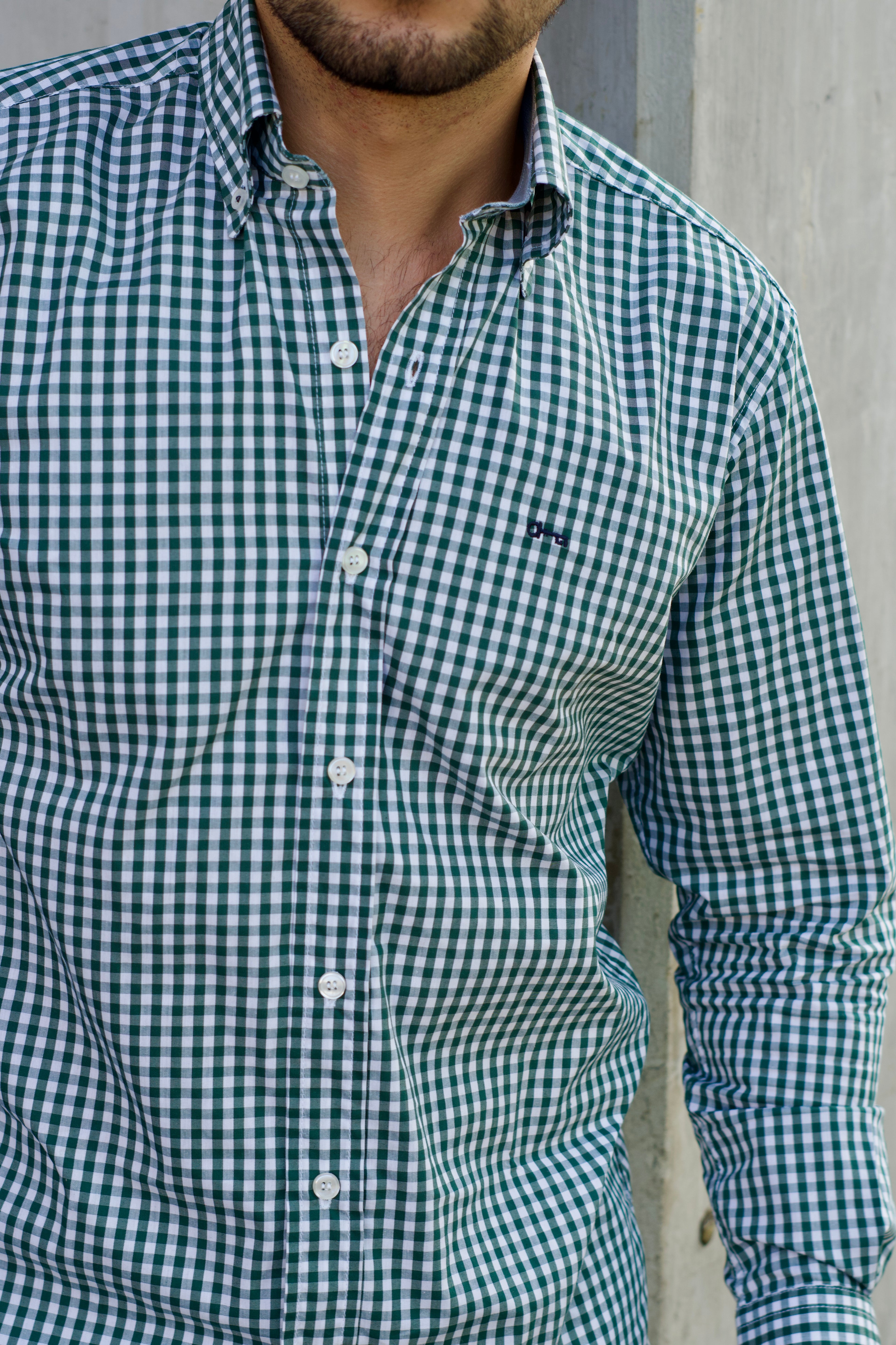 Camisa Popelín Cuadro Verde Botella