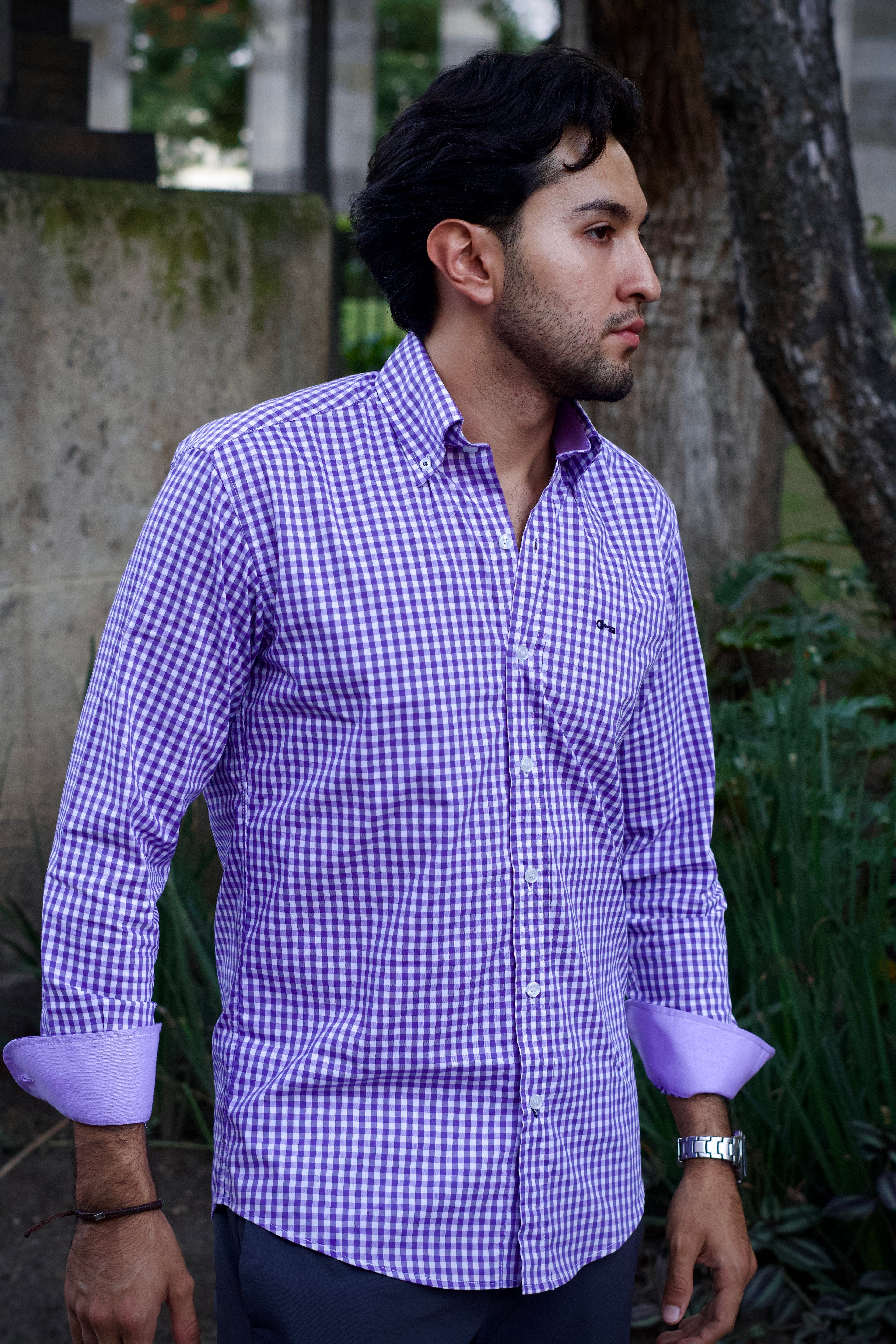 Camisa Popelín Cuadro Purpura
