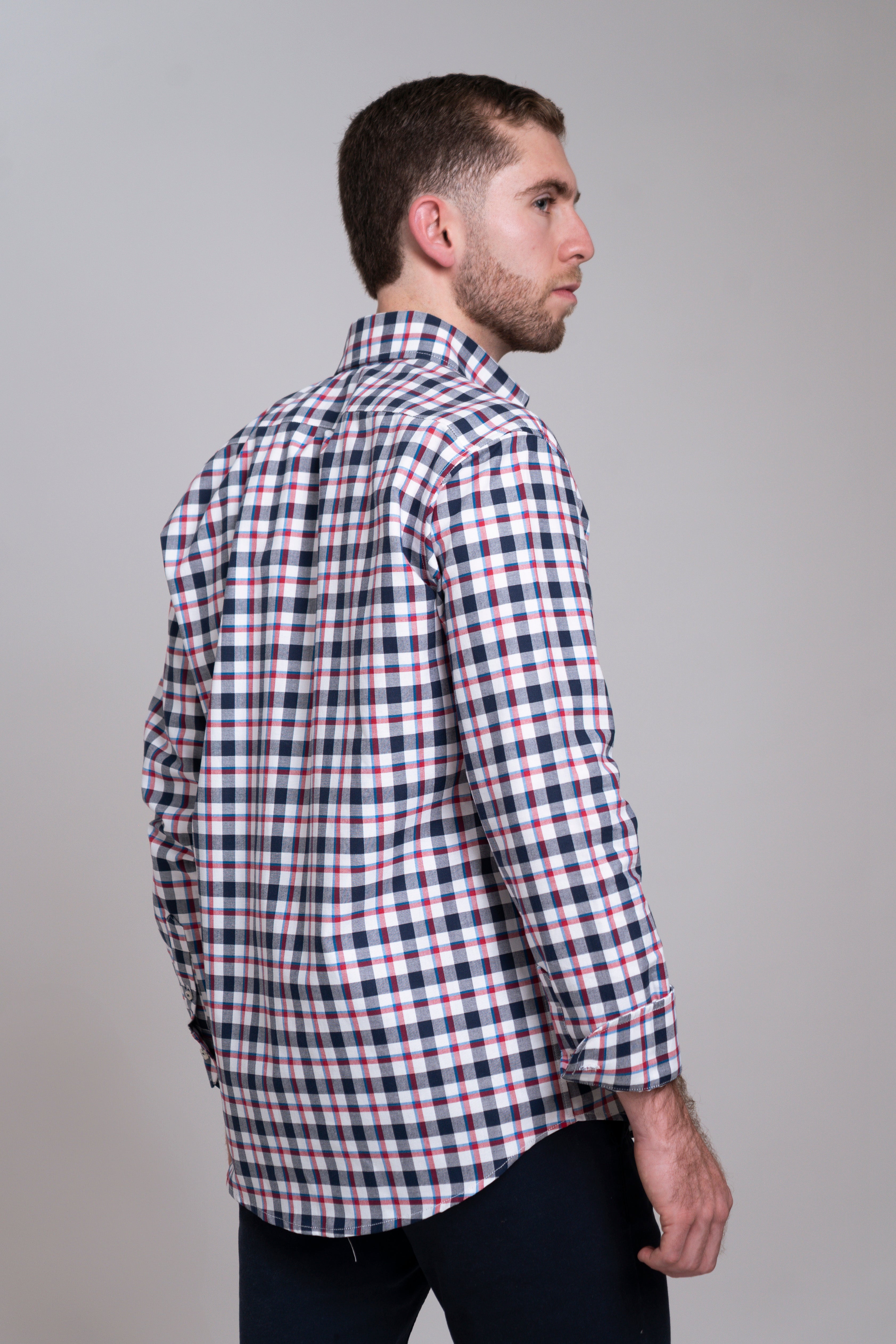 Camisa Oxford Cuadro Marino con Rojo