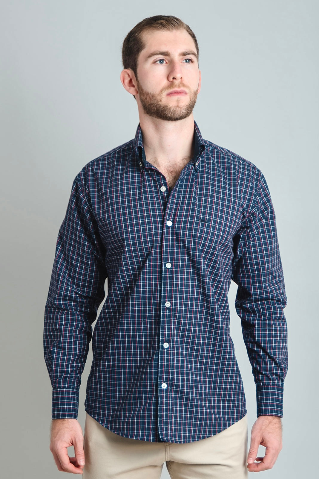 Camisa Algodón Cuadro Marino Contraste