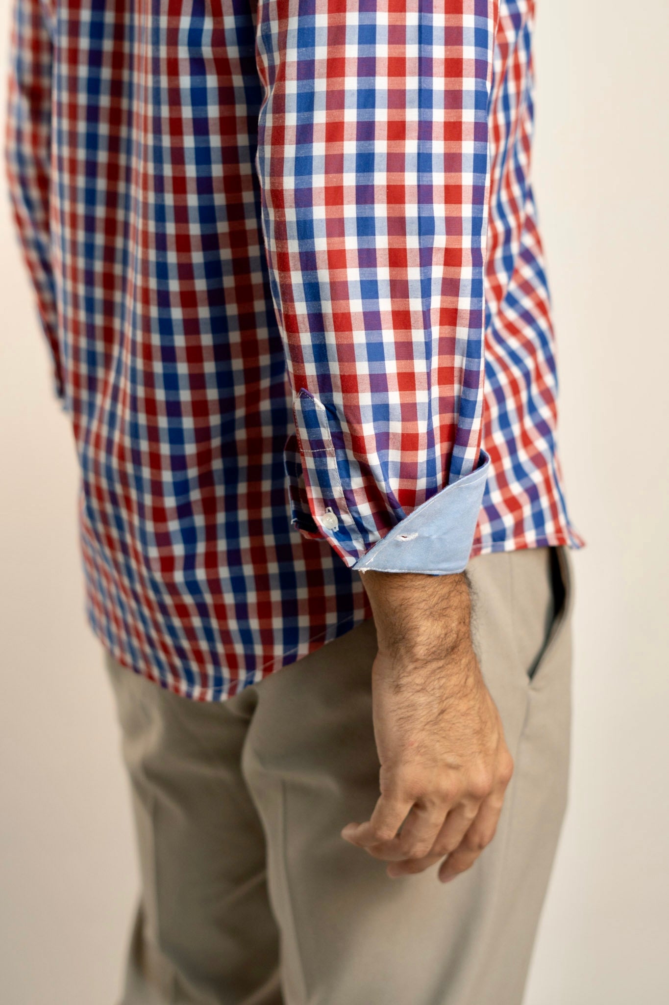 Camisa Popelin Cuadro Rojo y Marino