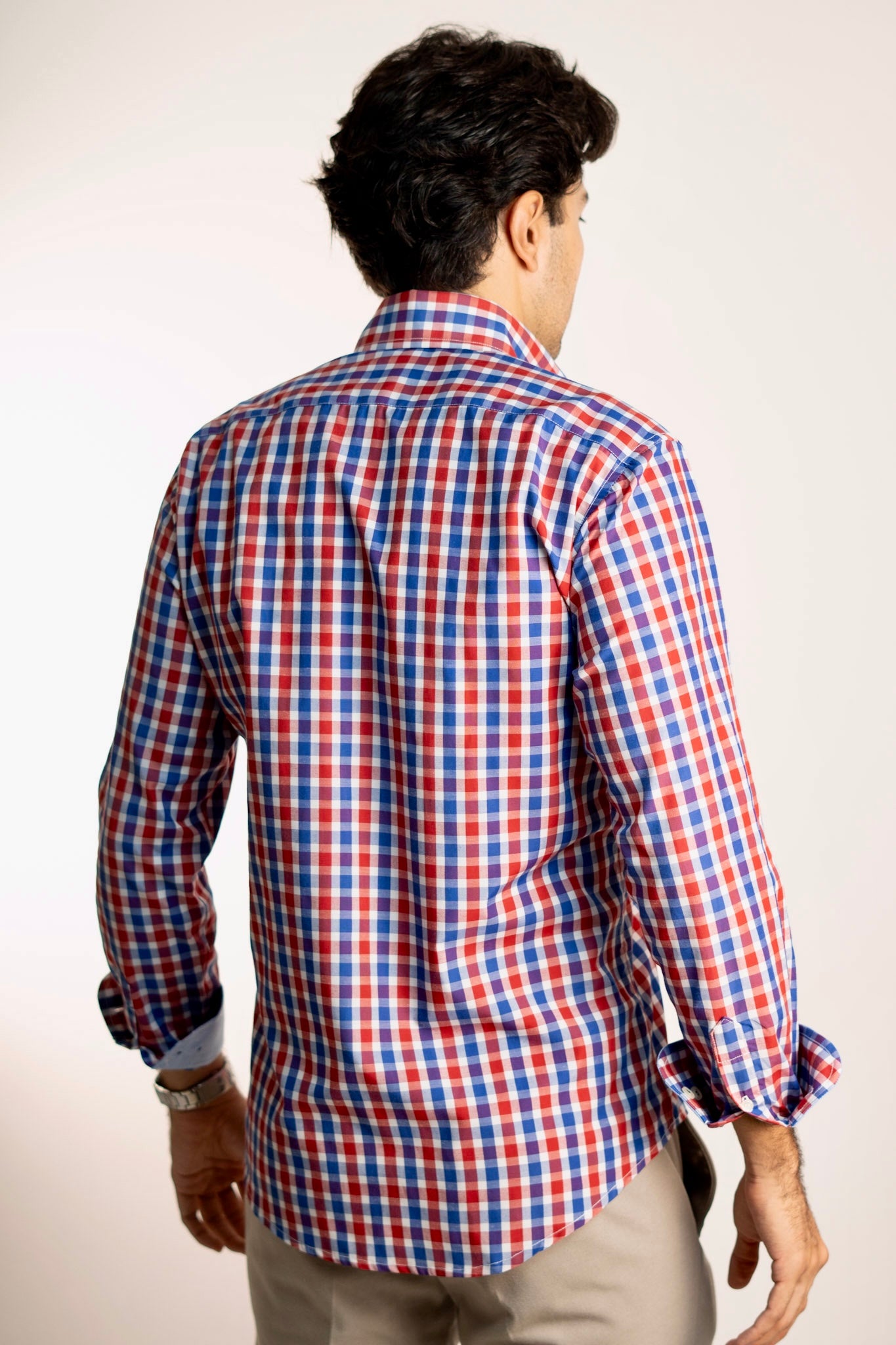 Camisa Popelin Cuadro Rojo y Marino