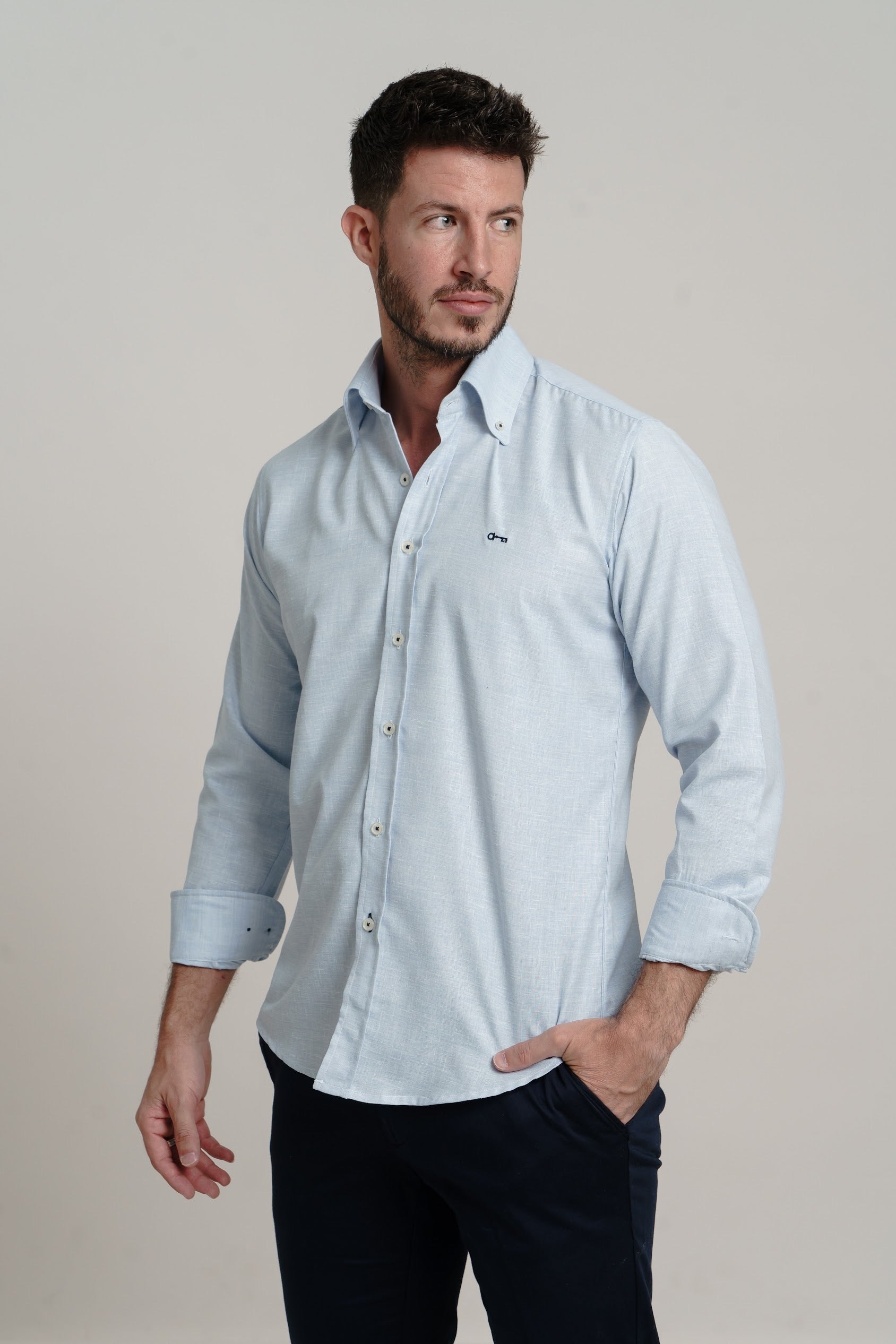 Camisa Lino Azul Cielo