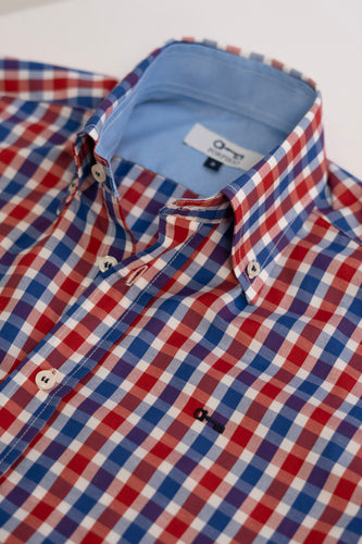 Camisa Popelin Cuadro Rojo y Marino