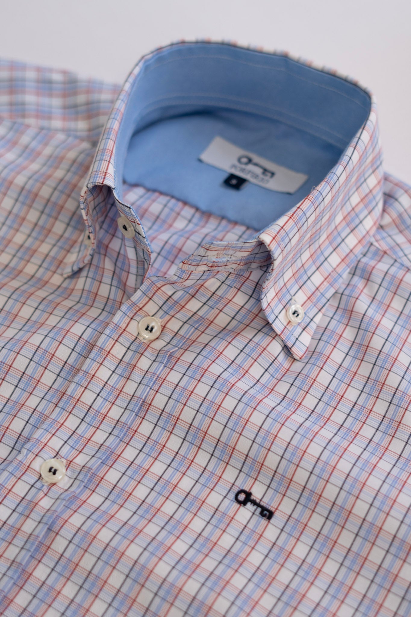 Camisa Popelin Cuadros Claros Rojo y Azul