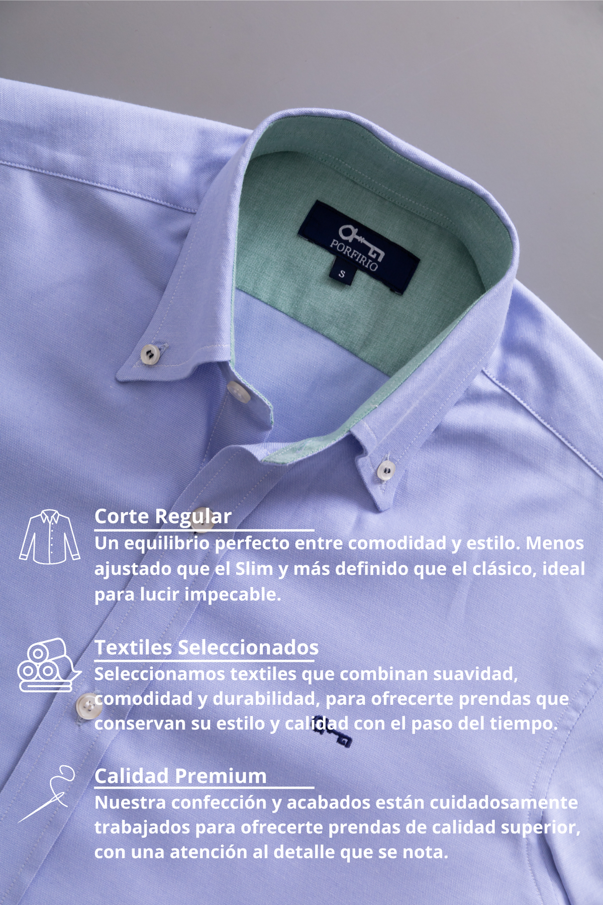 Camisa Azul Cielo Oxford Contrastes en Menta