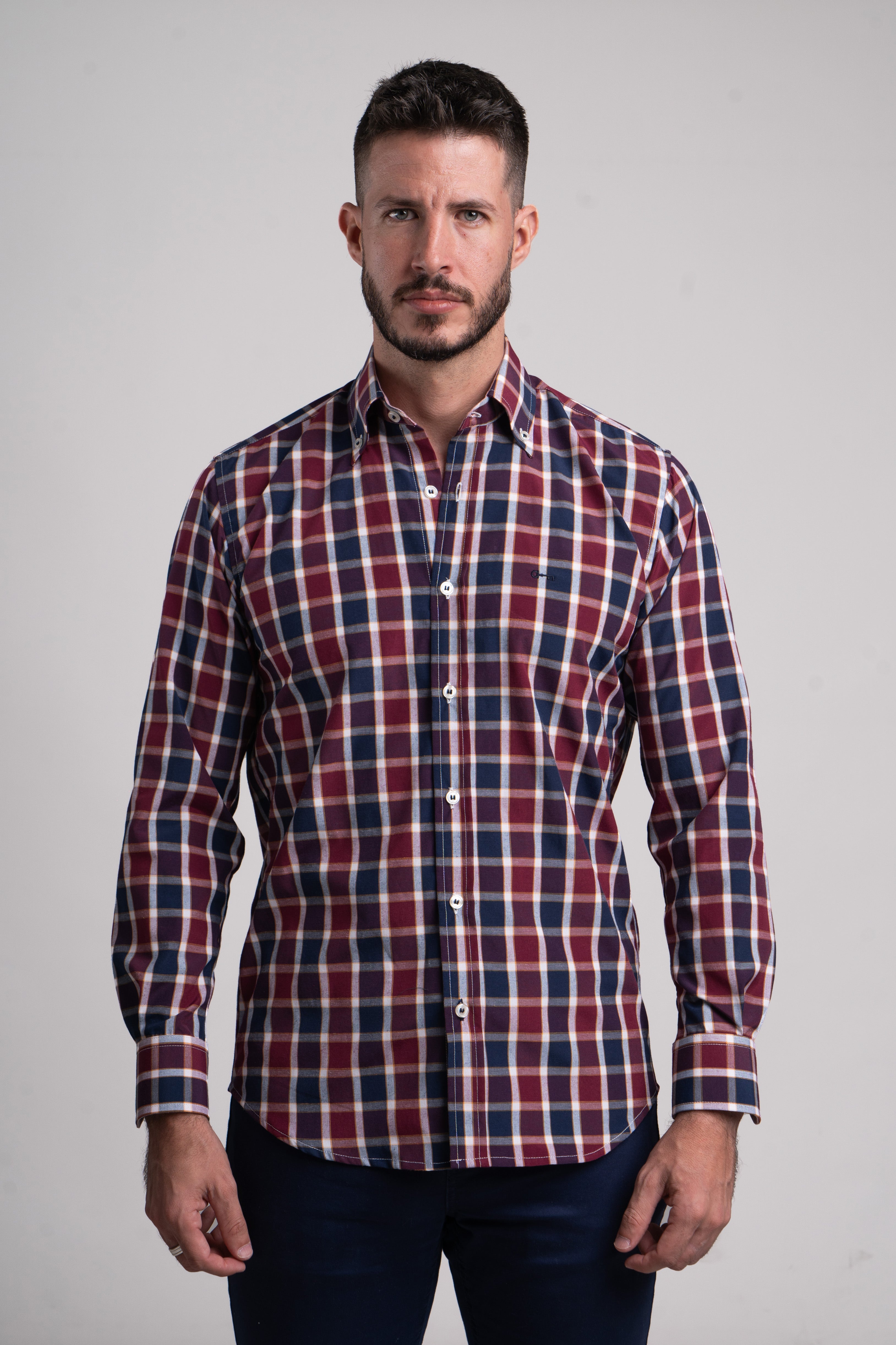 Camisa Popelin Cuadro Tinto y Marino