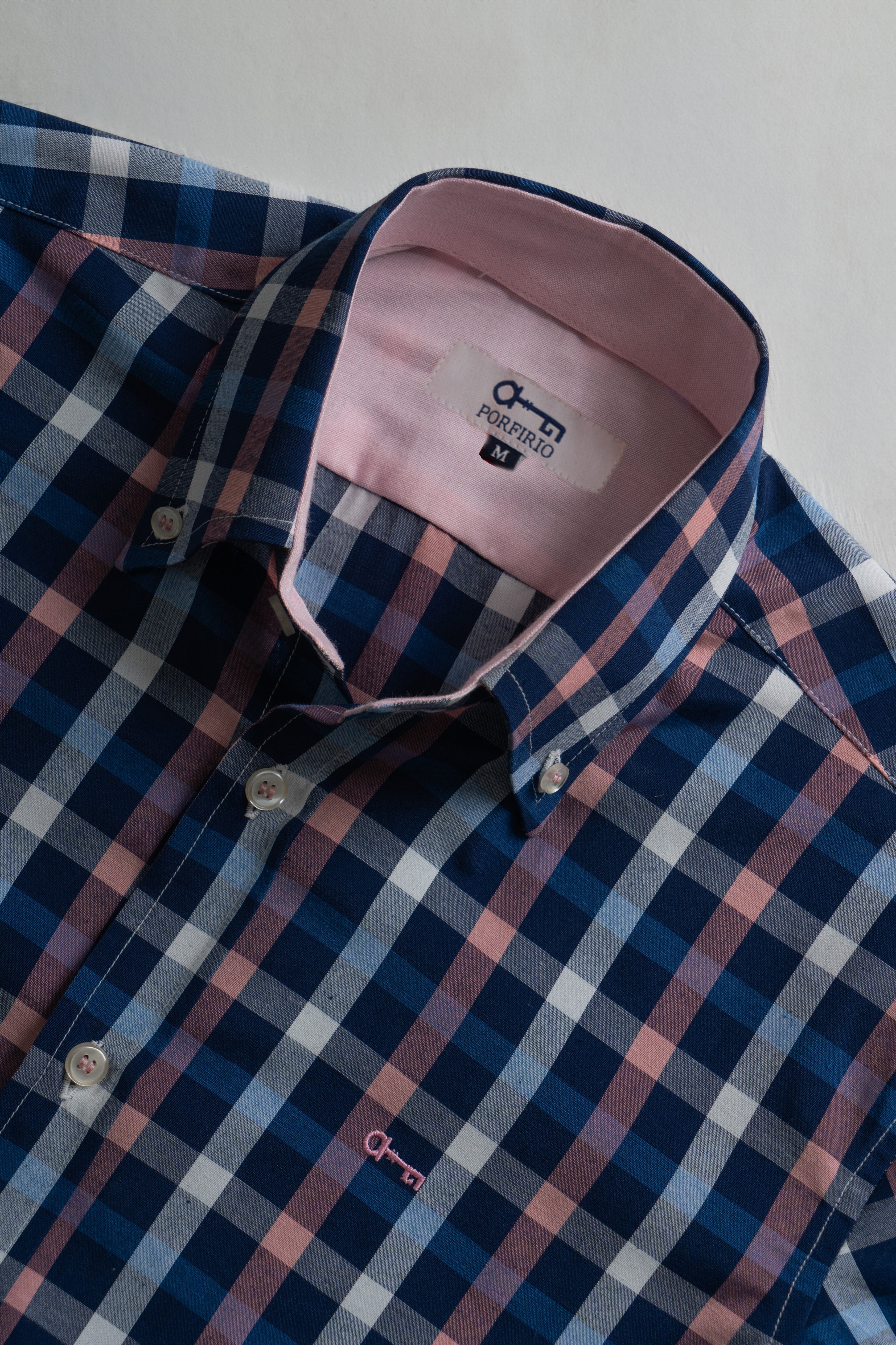 Camisa Popelin Cuadro Marino y Rosa