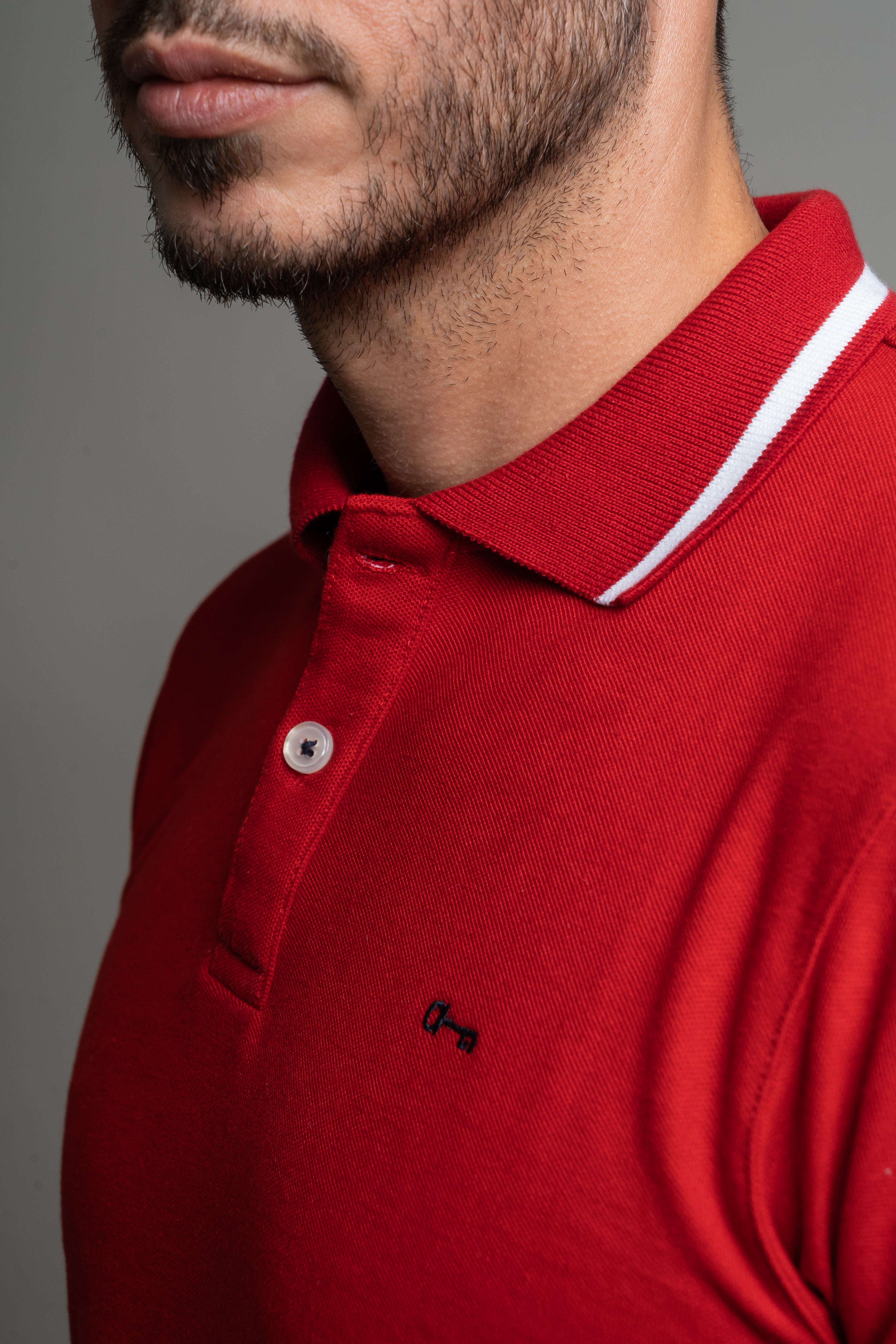 Polo Piqué Roja Cuello Linea