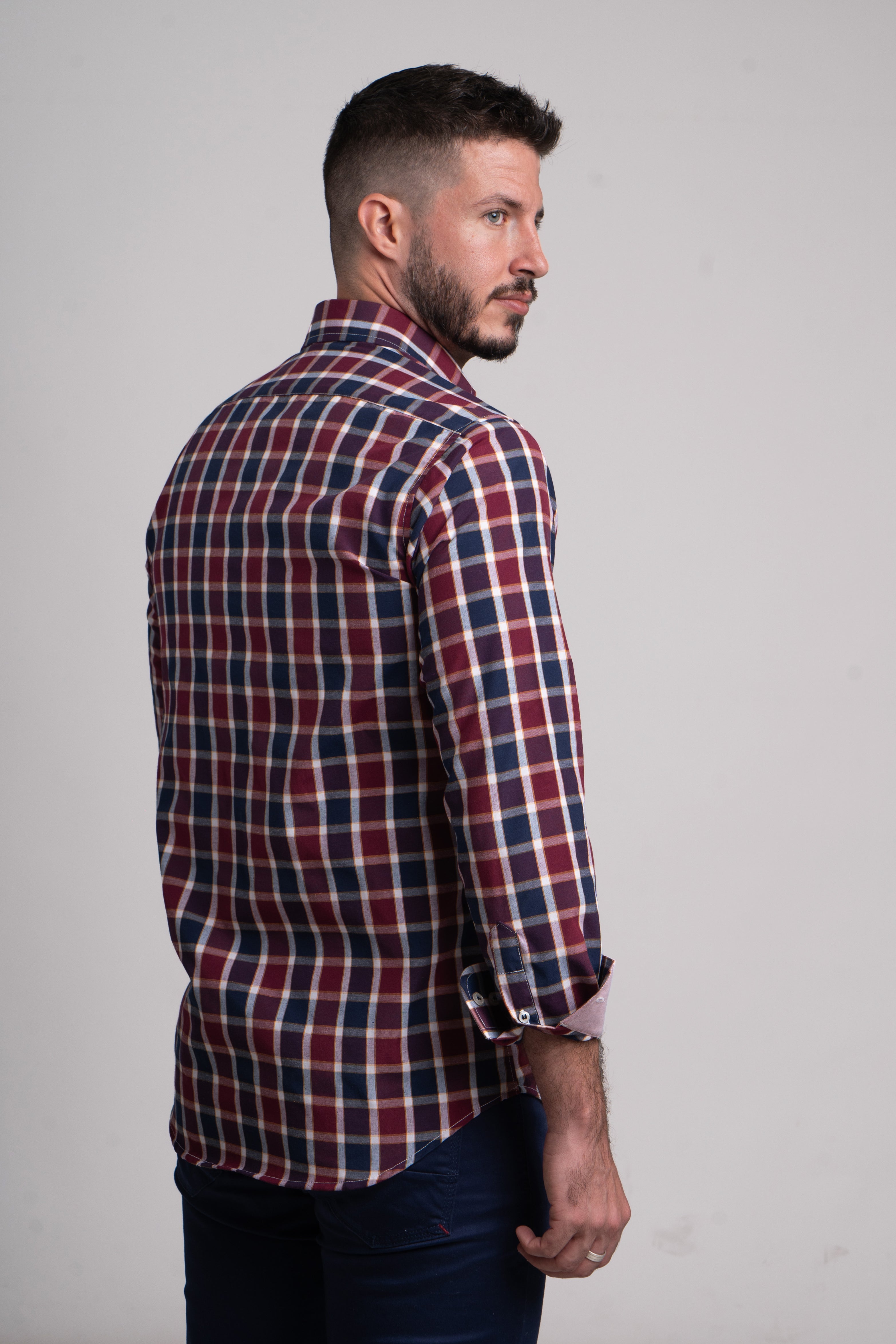 Camisa Popelin Cuadro Tinto y Marino