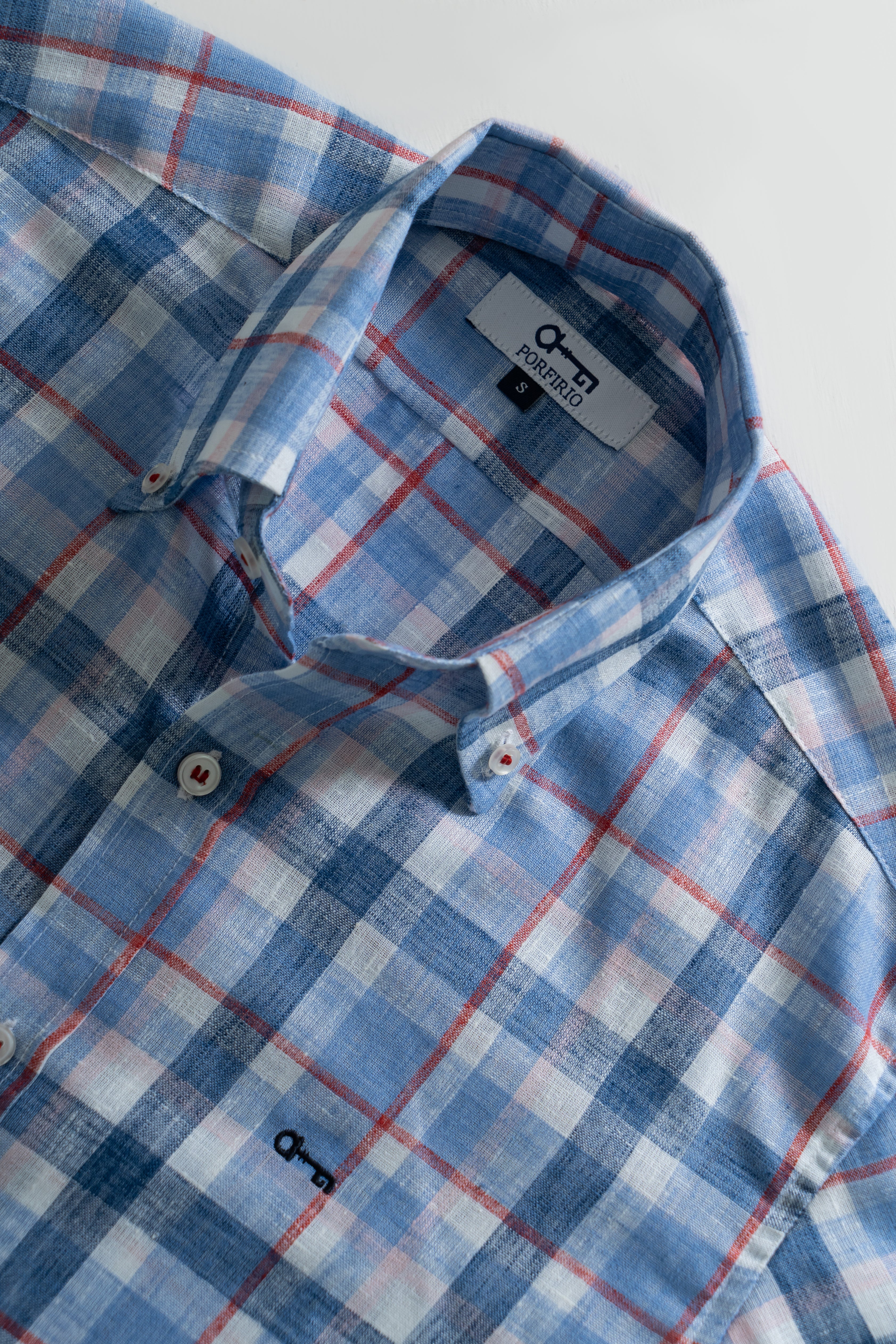 Camisa Lino Cuadro Azul Cielo