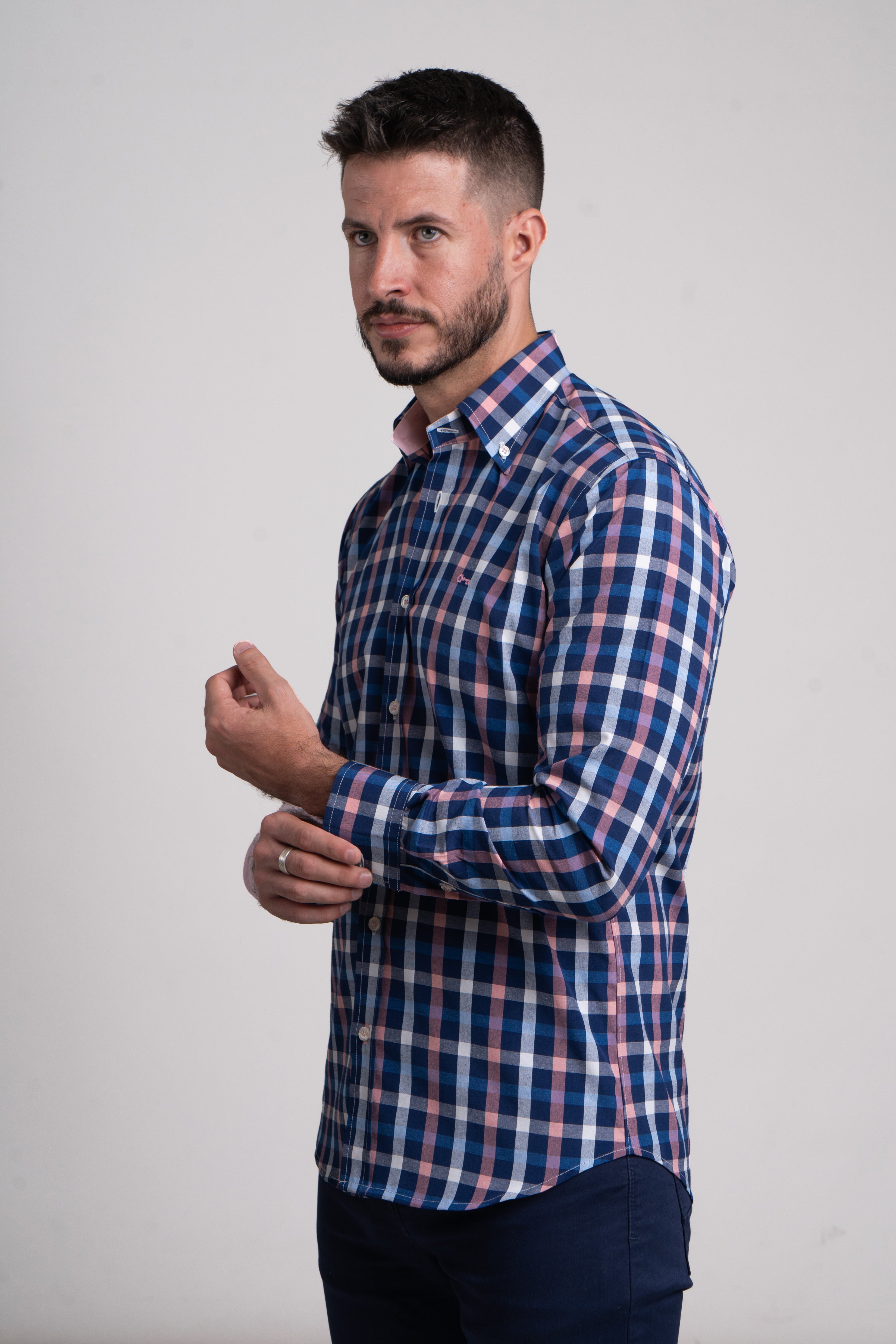Camisa Popelin Cuadro Marino y Rosa