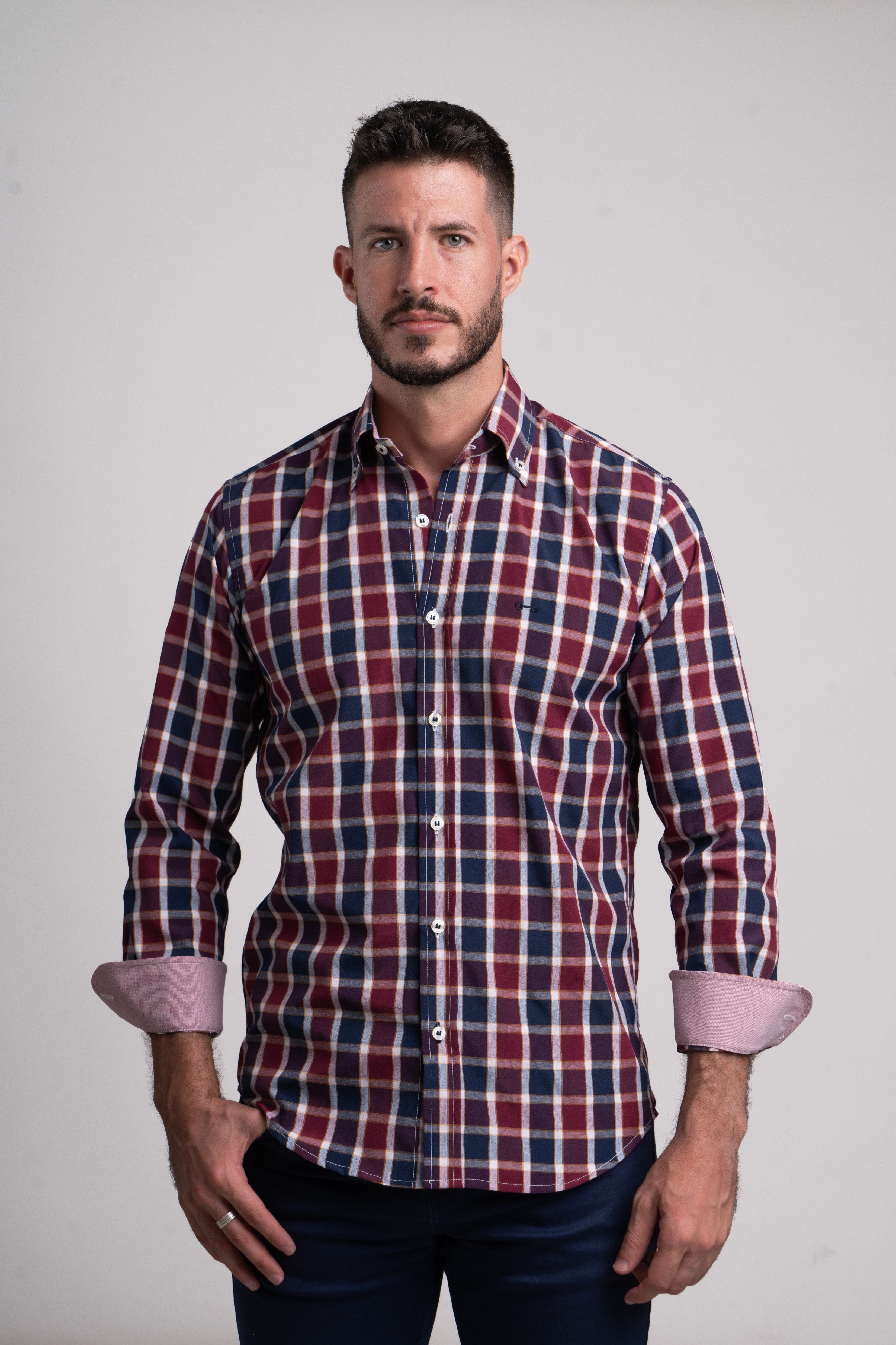Camisa Popelin Cuadro Tinto y Marino