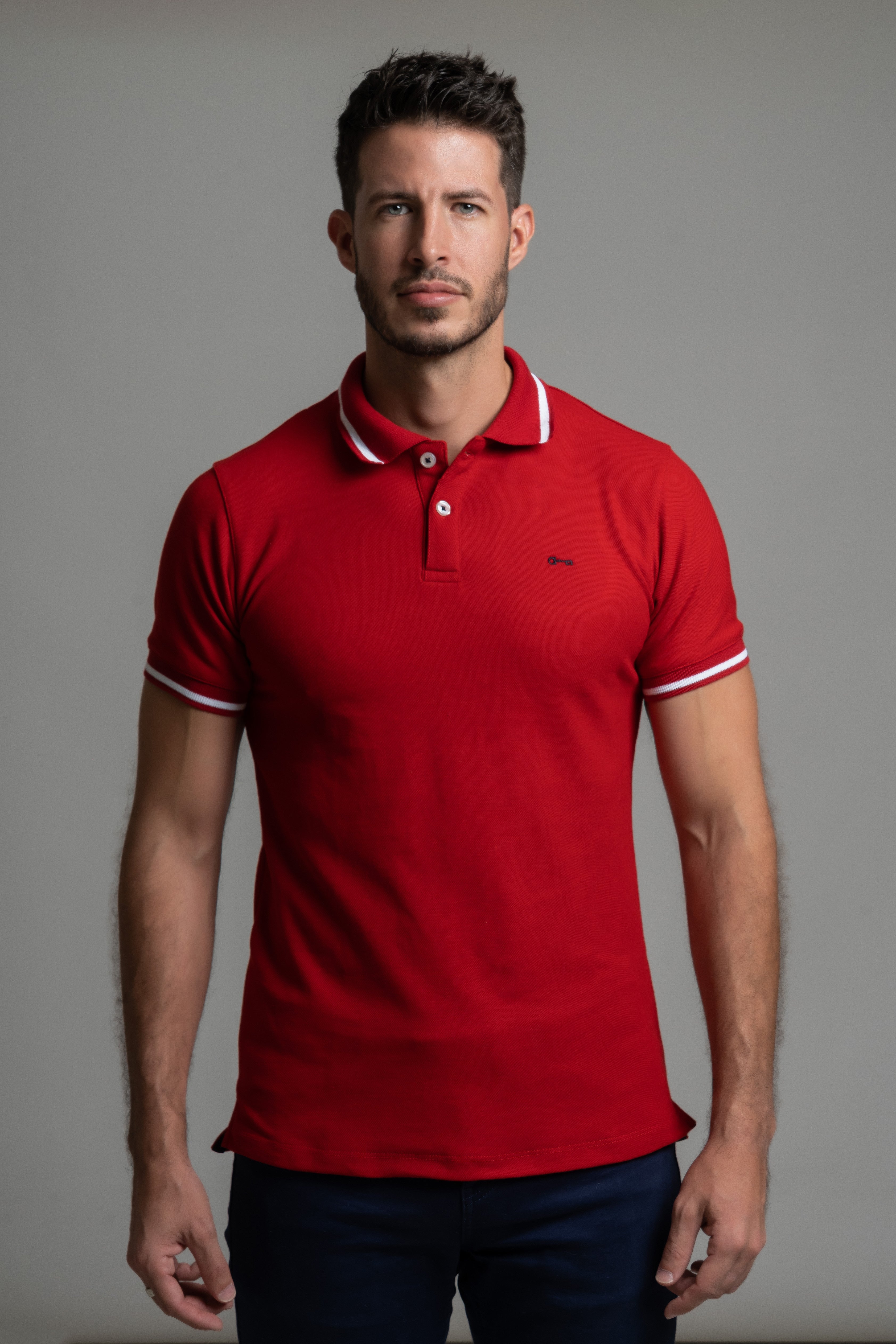 Polo Piqué Roja Cuello Linea
