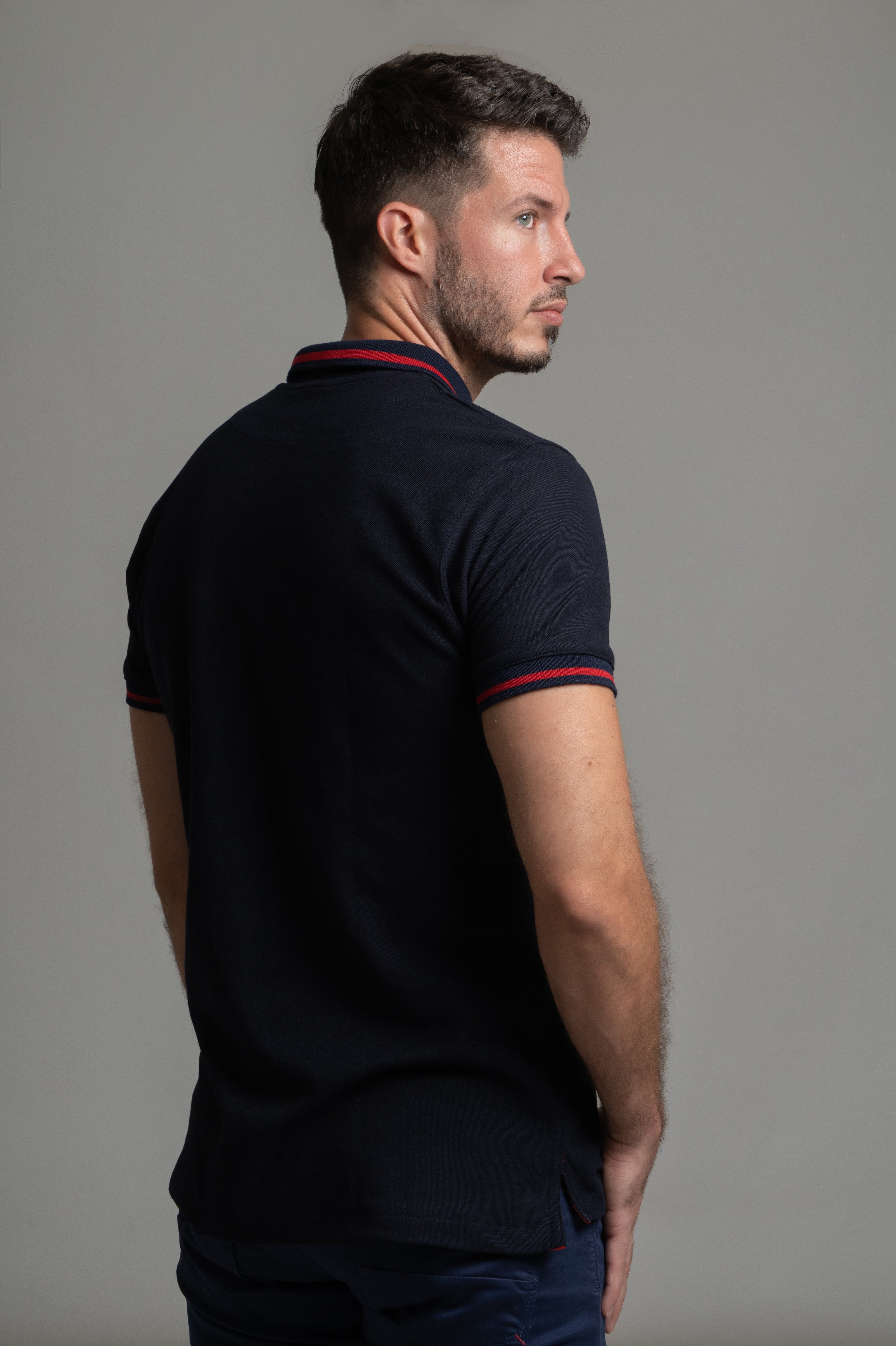 Polo Piqué Marino Cuello Linea Roja