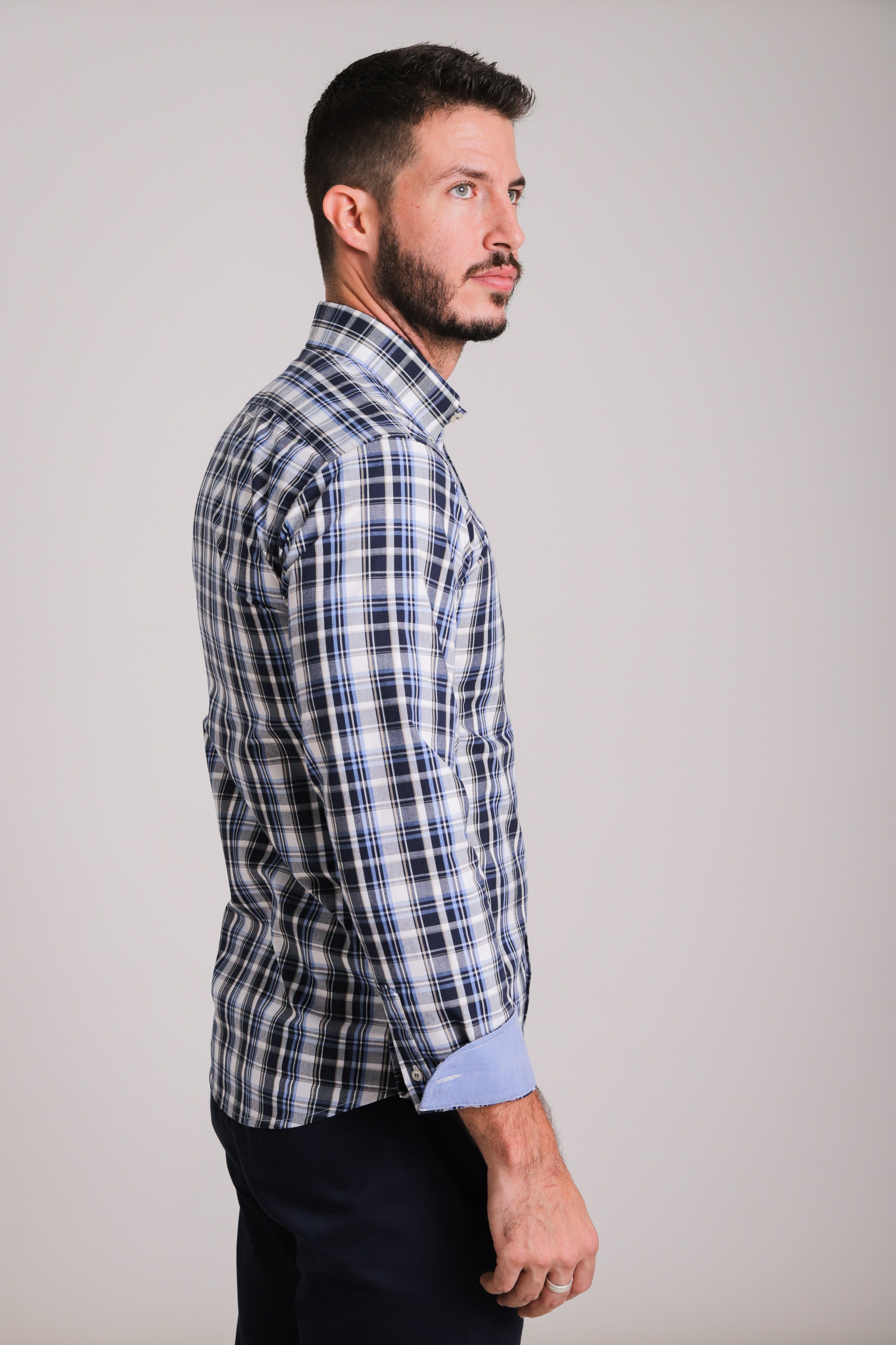 Camisa Oxford Cuadros Azul Marino y Cielo
