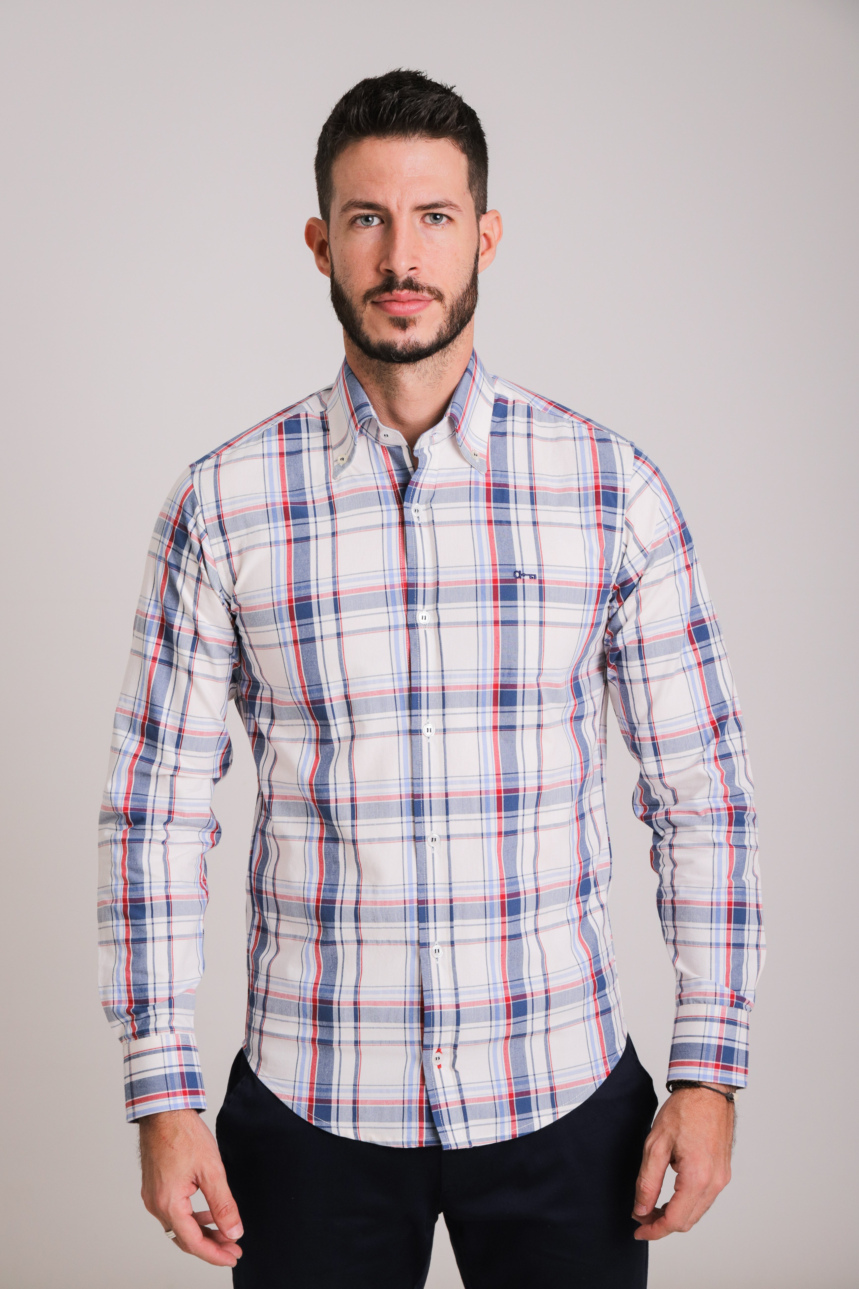 Camisa Oxford Cuadros Rojo y Azul