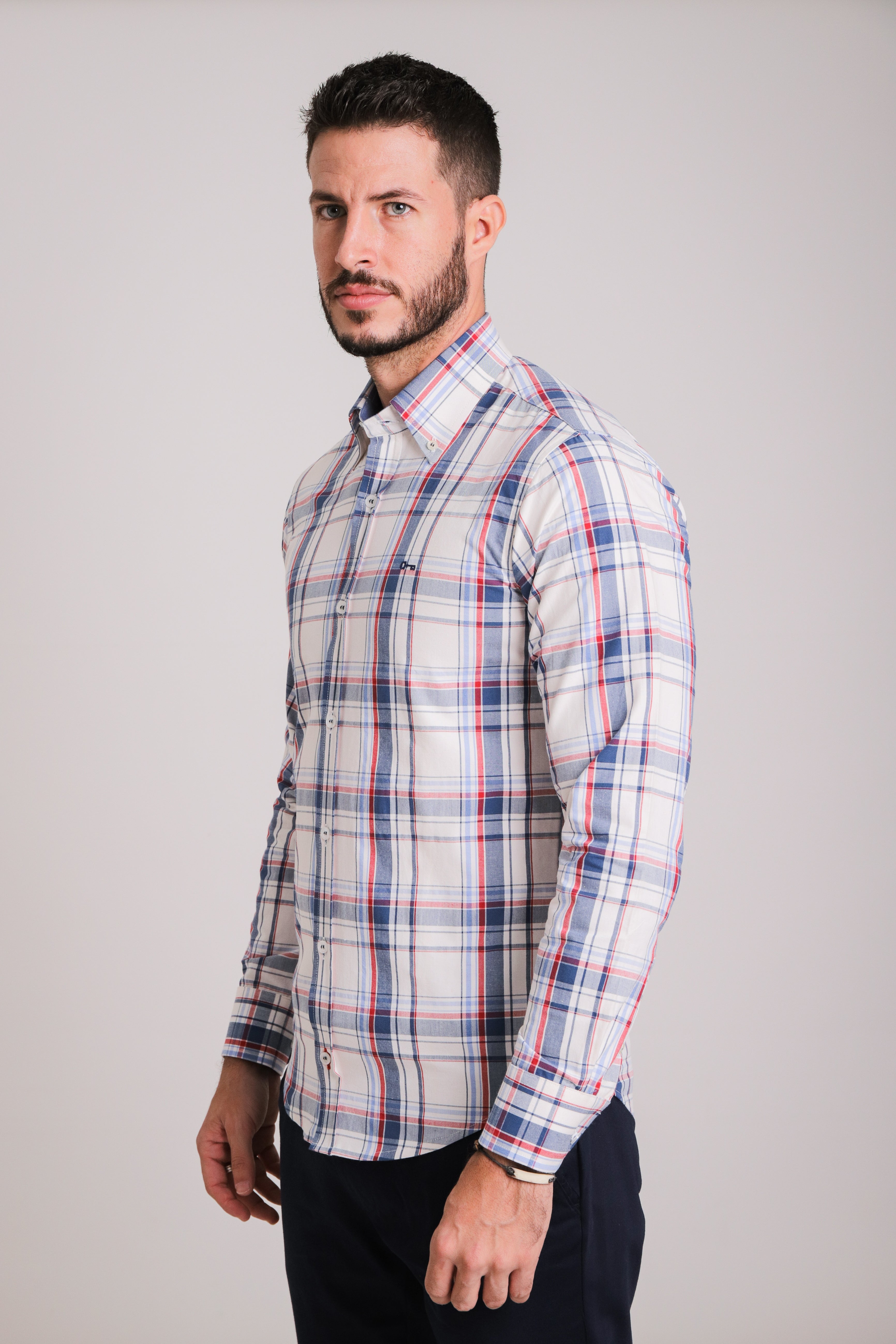 Camisa Oxford Cuadros Rojo y Azul